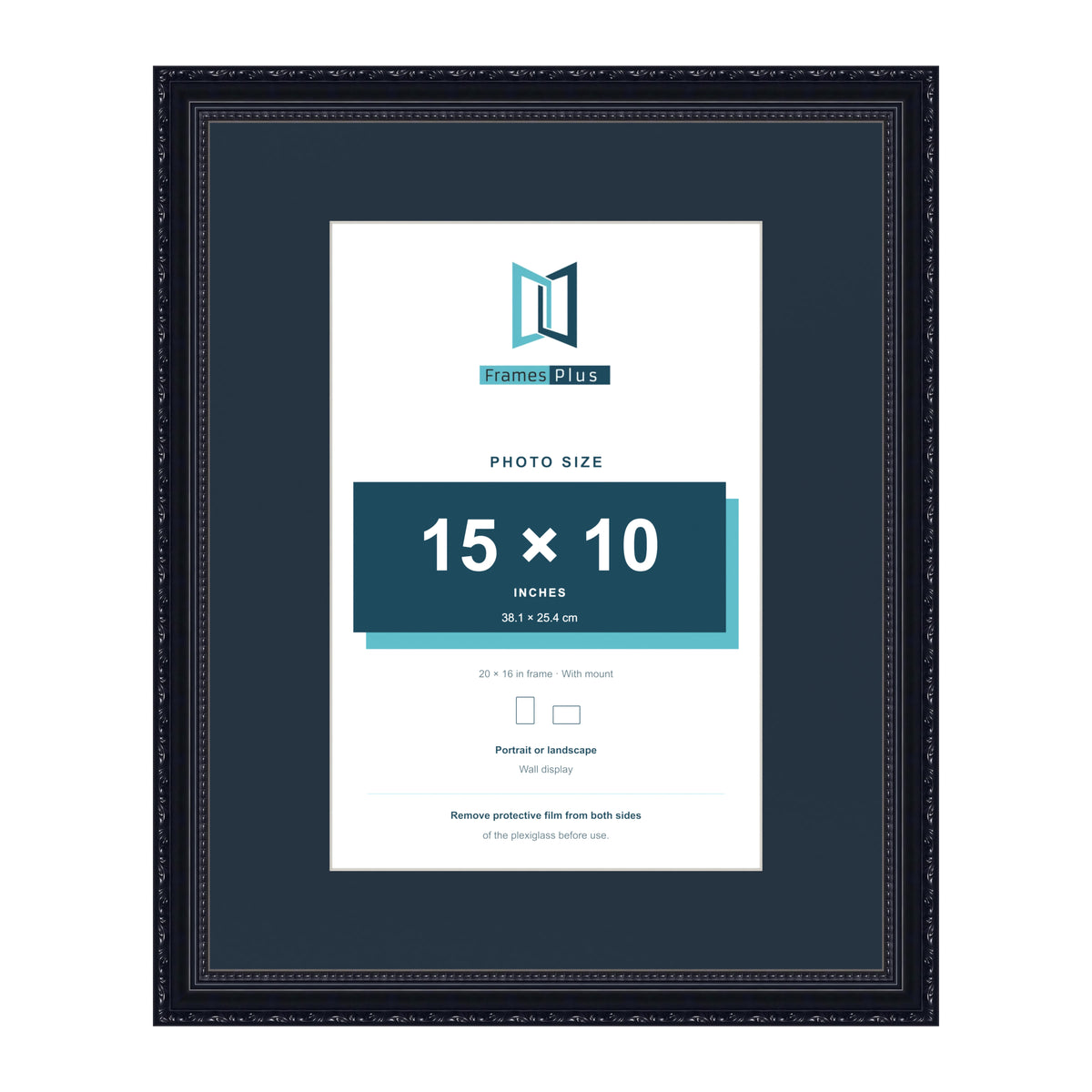 Louis Range Black Picture, Photo & Poster Frame with Pacific Blue Mount - 20x16" Frame for 15x10" Photo, Black