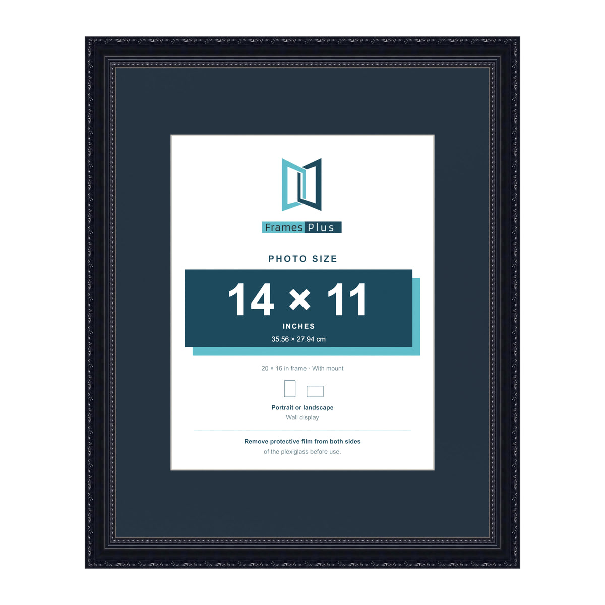 Louis Range Black Picture, Photo & Poster Frame with Pacific Blue Mount - 20x16" Frame for 14x11" Photo, Black
