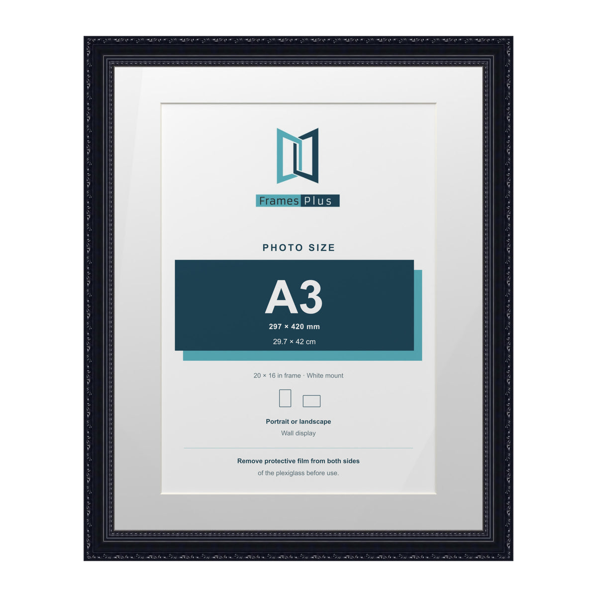 Louis Range Black Picture, Photo & Poster Frame with White Mount - 20x16" Frame for A3 Photo, Black