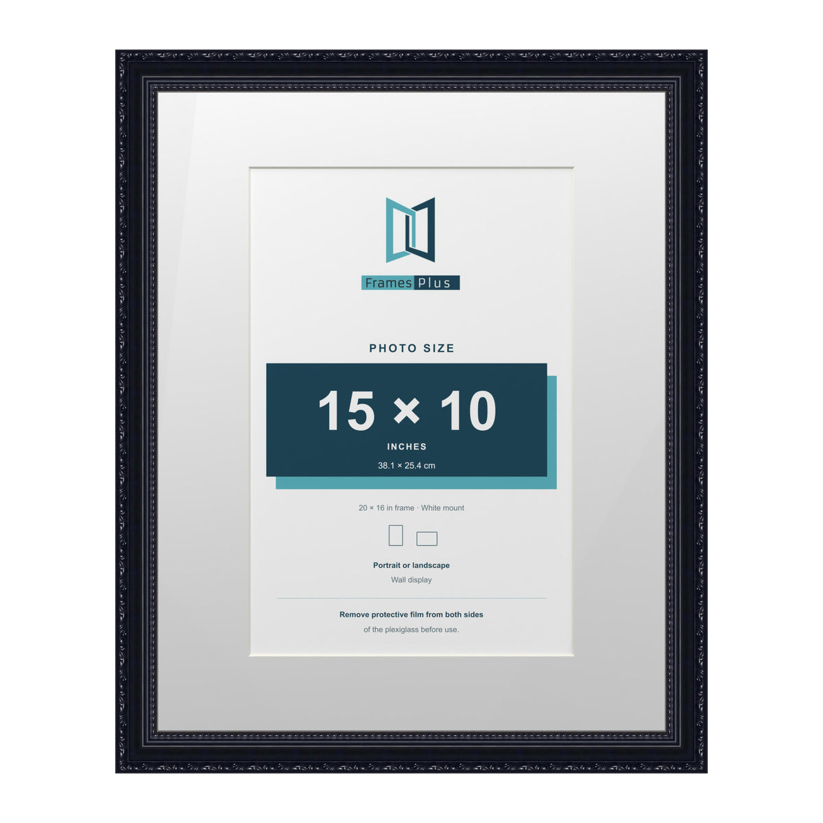 Louis Range Black Picture, Photo & Poster Frame with White Mount - 20x16" Frame for 15x10" Photo, Black