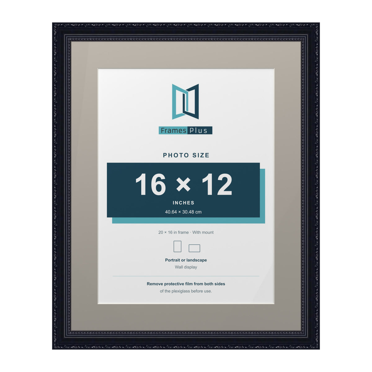 Louis Range Black Picture, Photo & Poster Frame with Dawn Grey Mount - 20x16" Frame for 16x12" Photo, Black