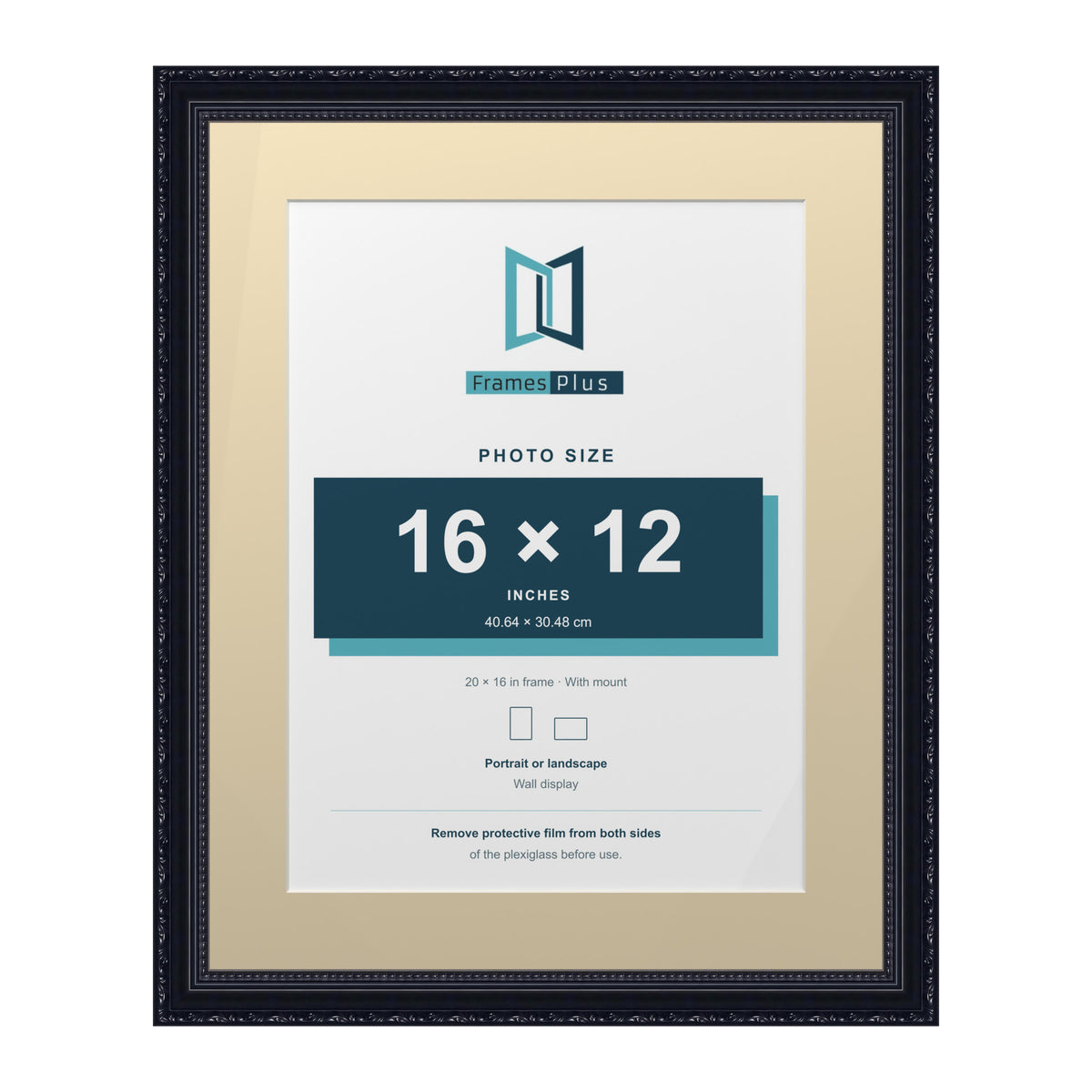 Louis Range Black Picture, Photo & Poster Frame with Ivory Mount - 20x16" Frame for 16x12" Photo, Black
