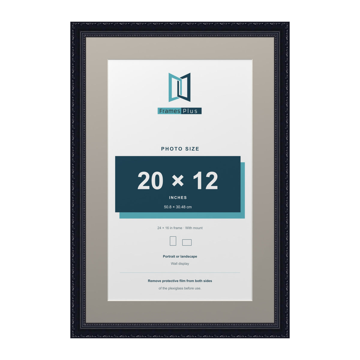 Louis Range Black Picture, Photo & Poster Frame with Dawn Grey Mount - 24x16" Frame for 20x12" Photo, Black