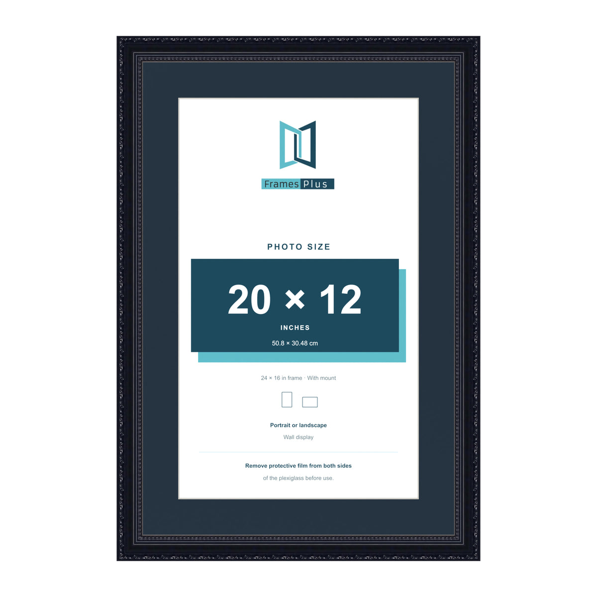 Louis Range Black Picture, Photo & Poster Frame with Pacific Blue Mount - 24x16" Frame for 20x12" Photo, Black