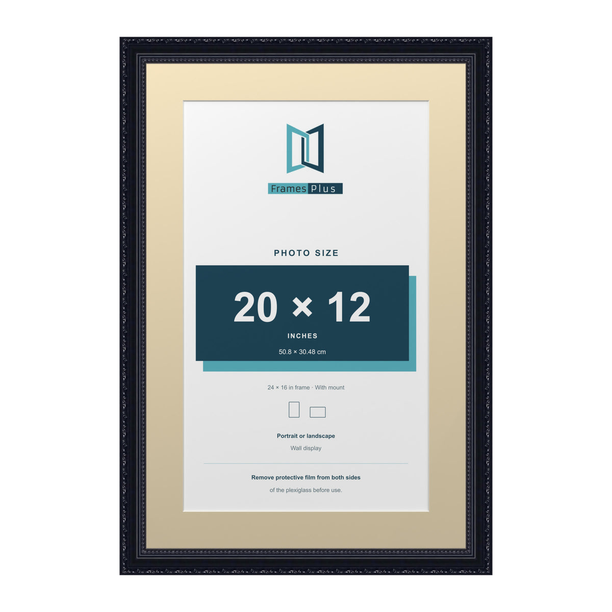Louis Range Black Picture, Photo & Poster Frame with Ivory Mount - 24x16" Frame for 20x12" Photo, Black