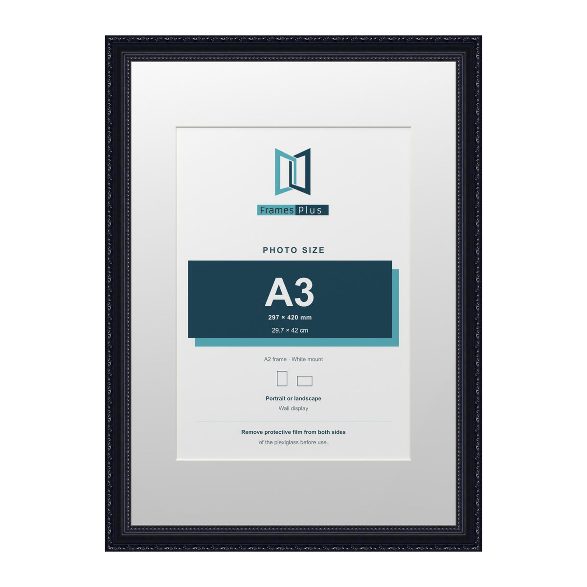 Louis Range Black Picture, Photo & Poster Frame with White Mount - A2 Frame for A3 Photo, Black