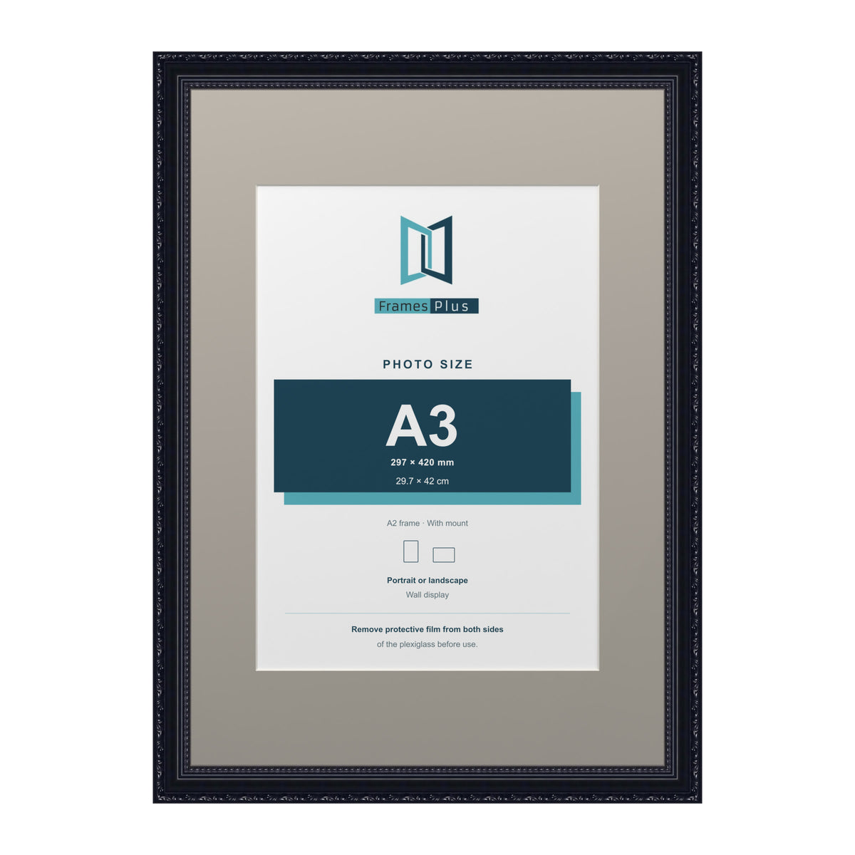 Louis Range Black Picture, Photo & Poster Frame with Dawn Grey Mount - A2 Frame for A3 Photo, Black