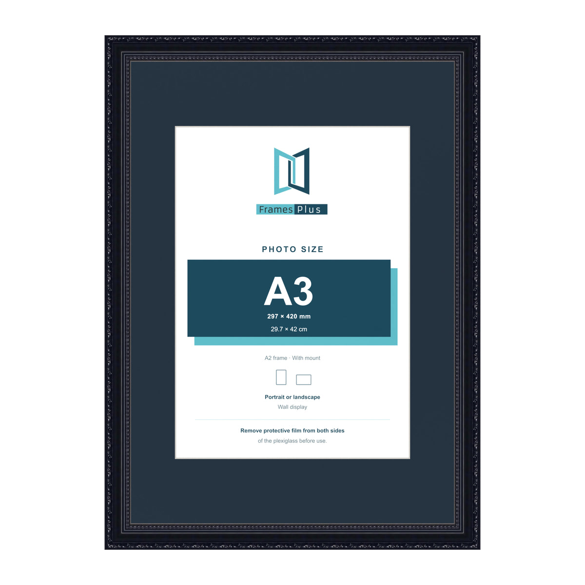 Louis Range Black Picture, Photo & Poster Frame with Pacific Blue Mount - A2 Frame for A3 Photo, Black