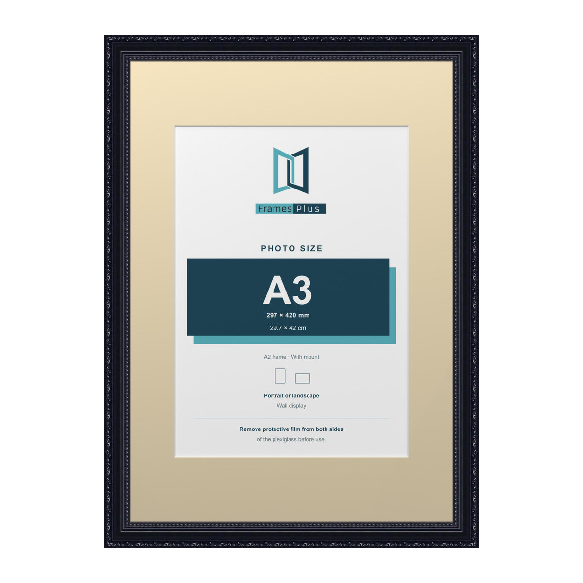 Louis Range Black Picture, Photo & Poster Frame with Ivory Mount - A2 Frame for A3 Photo, Black
