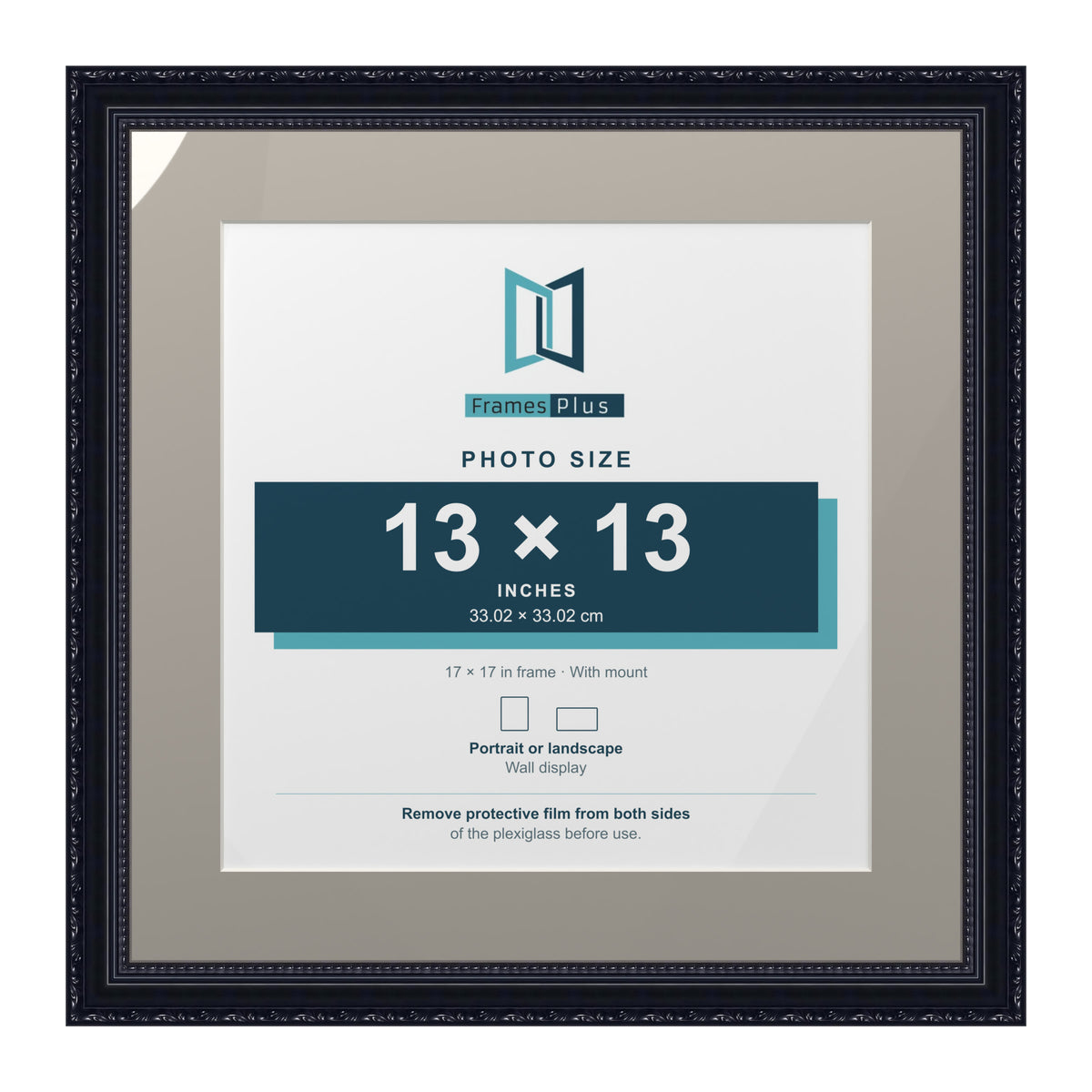 Louis Range Black Picture, Photo & Poster Frame with Dawn Grey Mount - 17x17" Frame for 13x13" Photo, Black