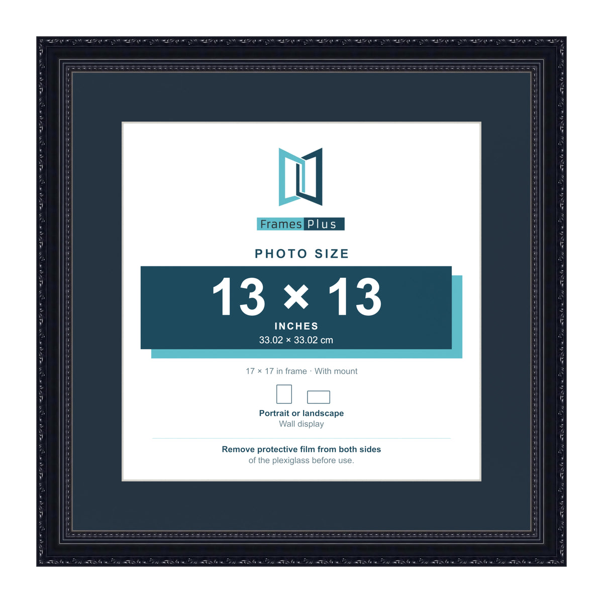 Louis Range Black Picture, Photo & Poster Frame with Pacific Blue Mount - 17x17" Frame for 13x13" Photo, Black