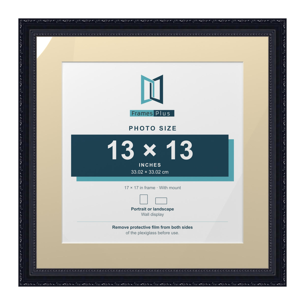 Louis Range Black Picture, Photo & Poster Frame with Ivory Mount - 17x17" Frame for 13x13" Photo, Black
