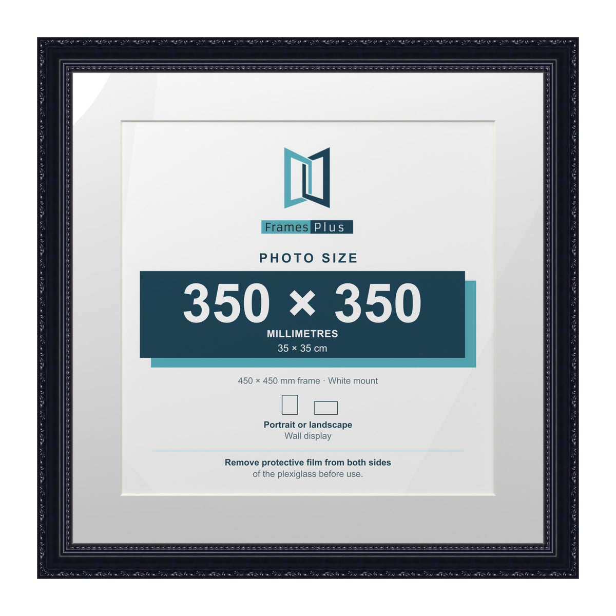 Louis Range Black Picture, Photo & Poster Frame with White Mount - 45x45cm Frame for 35x35cm Photo, Black