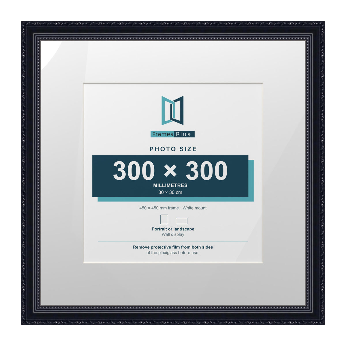 Louis Range Black Picture, Photo & Poster Frame with White Mount - 45x45cm Frame for 30x30cm Photo, Black