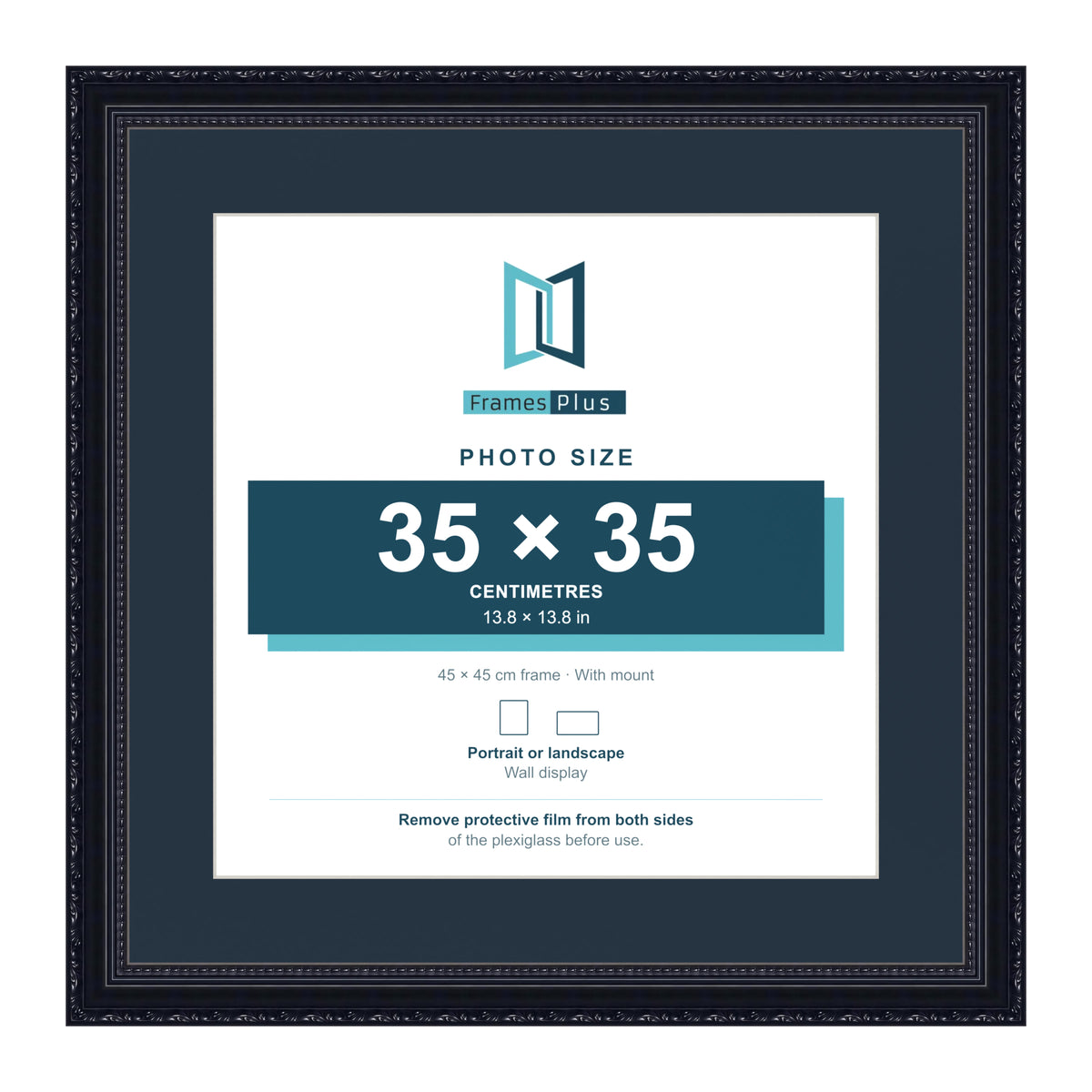 Louis Range Black Picture, Photo & Poster Frame with Pacific Blue Mount - 45x45cm Frame for 35x35cm Photo, Black