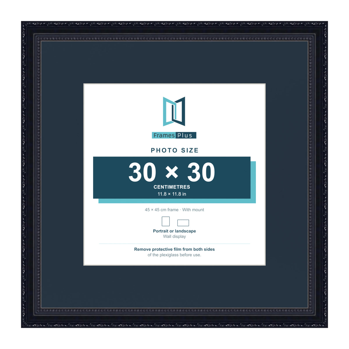 Louis Range Black Picture, Photo & Poster Frame with Pacific Blue Mount - 45x45cm Frame for 30x30cm Photo, Black