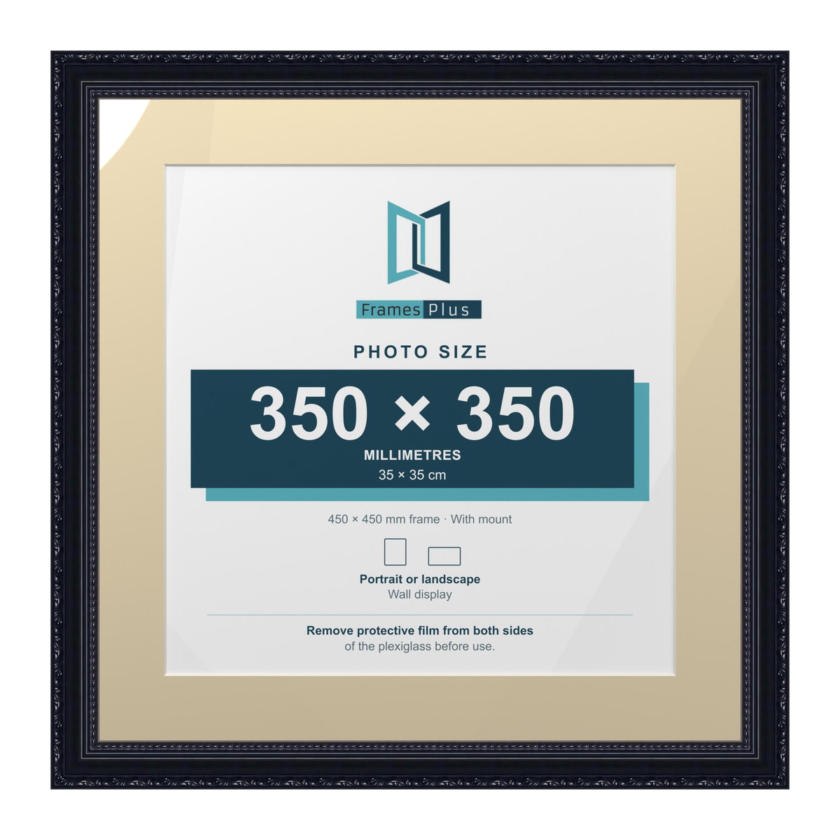 Louis Range Black Picture, Photo & Poster Frame with Ivory Mount - 45x45cm Frame for 35x35cm Photo, Black