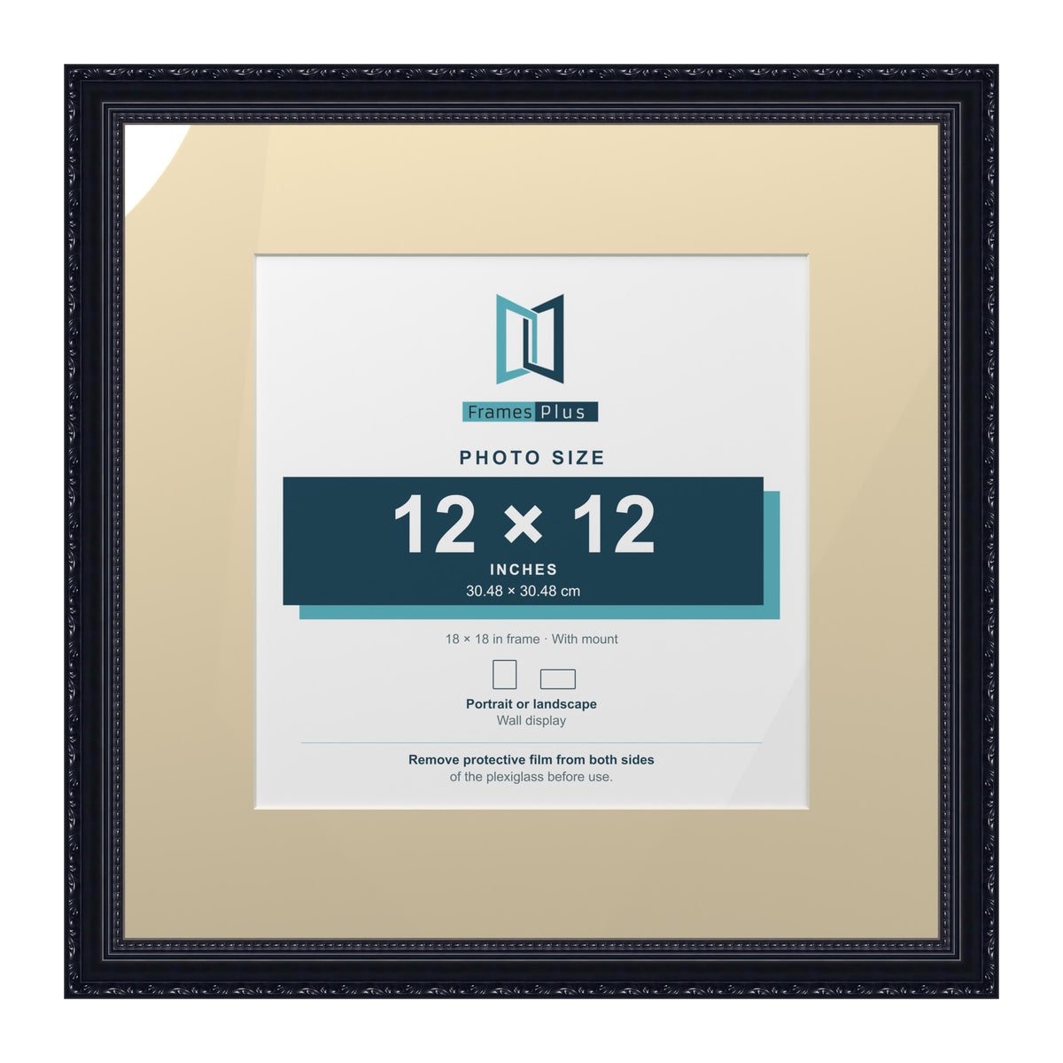 Louis Range Black Picture, Photo & Poster Frame with Ivory Mount - 18x18" Frame for 12x12" Photo, Black