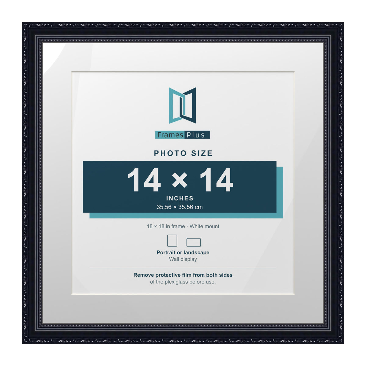 Louis Range Black Picture, Photo & Poster Frame with White Mount - 18x18" Frame for 14x14" Photo, Black