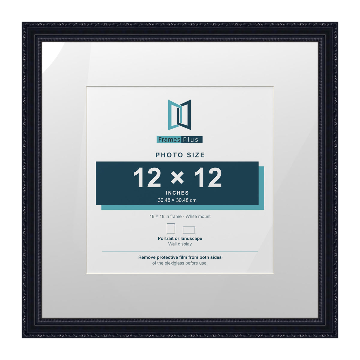 Louis Range Black Picture, Photo & Poster Frame with White Mount - 18x18" Frame for 12x12" Photo, Black