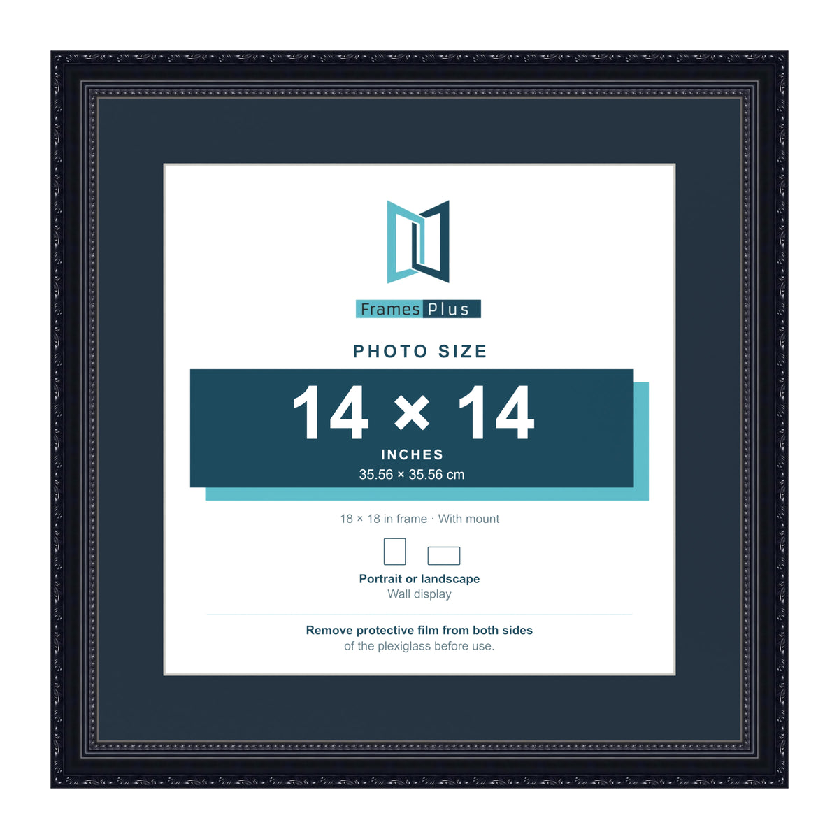 Louis Range Black Picture, Photo & Poster Frame with Pacific Blue Mount - 18x18" Frame for 14x14" Photo, Black