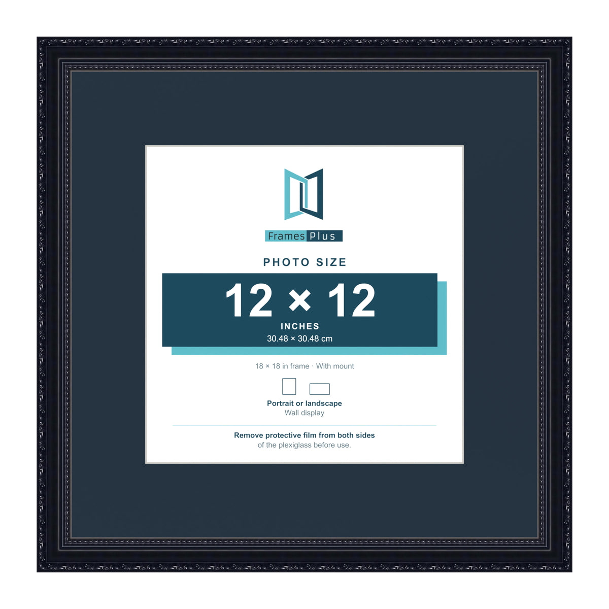 Louis Range Black Picture, Photo & Poster Frame with Pacific Blue Mount - 18x18" Frame for 12x12" Photo, Black