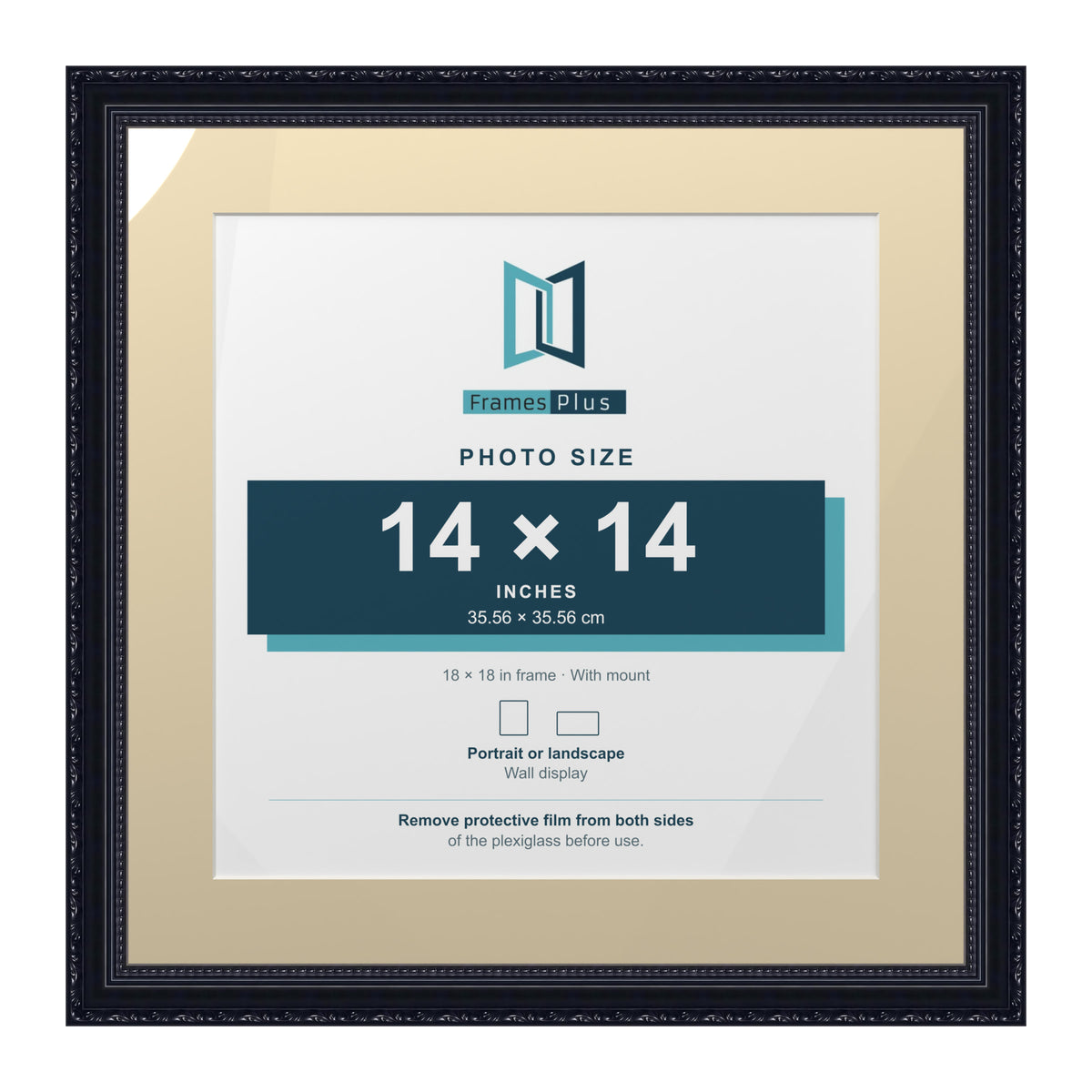 Louis Range Black Picture, Photo & Poster Frame with Ivory Mount - 18x18" Frame for 14x14" Photo, Black