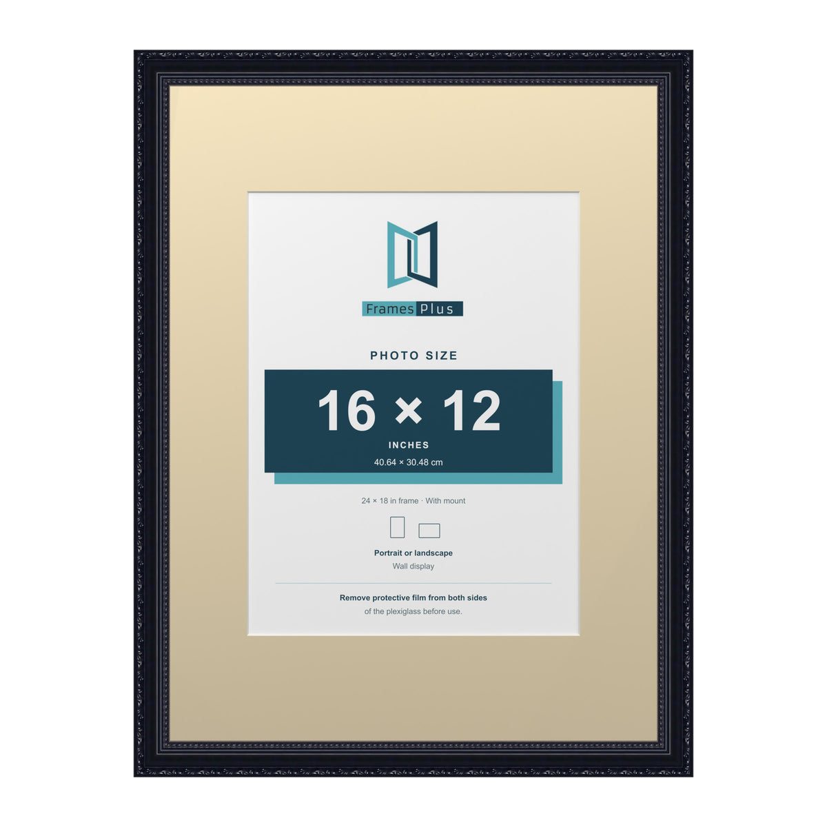 Louis Range Black Picture, Photo & Poster Frame with Ivory Mount - 24x18" Frame for 16x12" Photo, Black