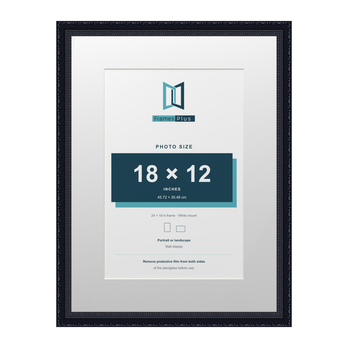 Louis Range Black Picture, Photo & Poster Frame with White Mount - 24x18" Frame for 18x12" Photo, Black
