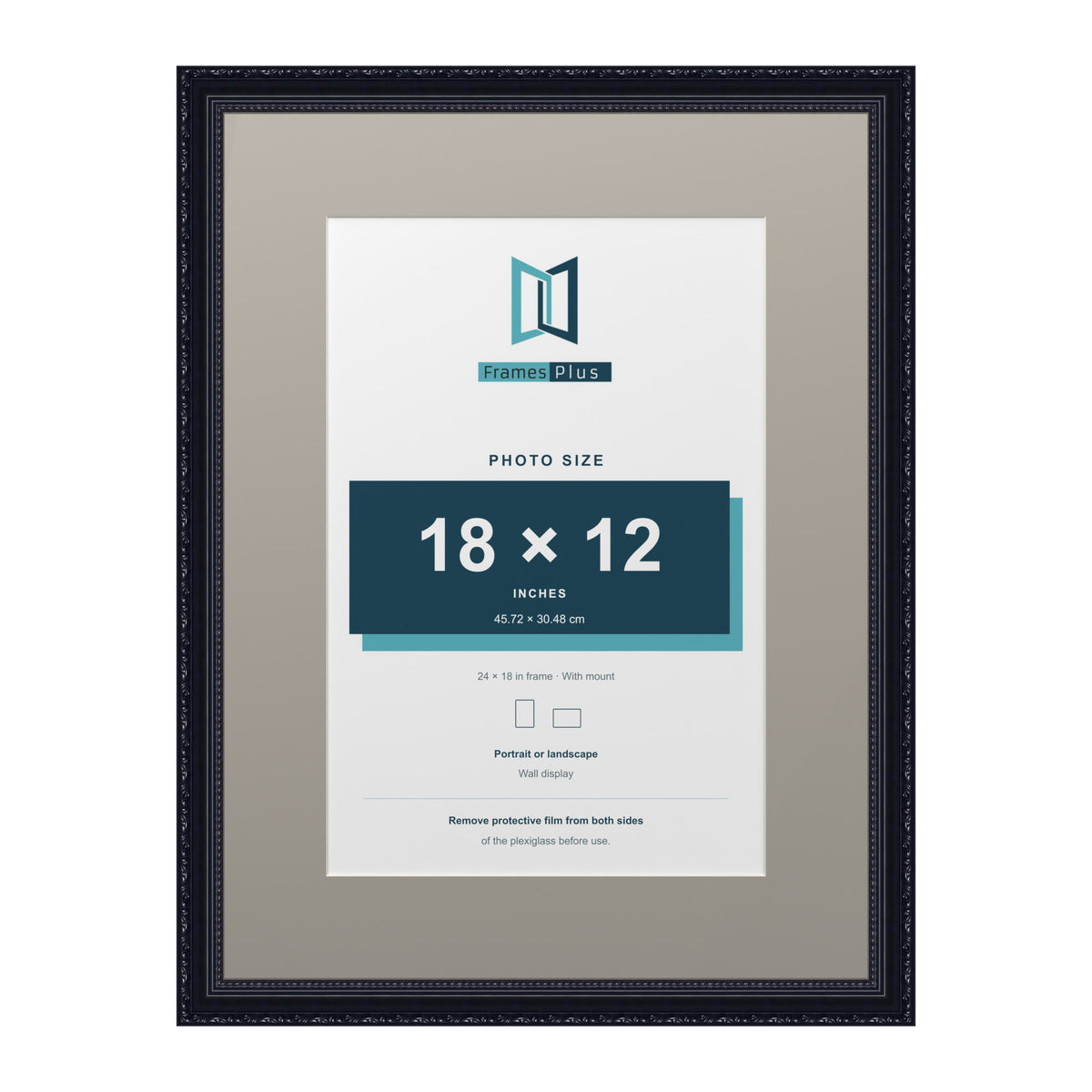 Louis Range Black Picture, Photo & Poster Frame with Dawn Grey Mount - 24x18" Frame for 18x12" Photo, Black