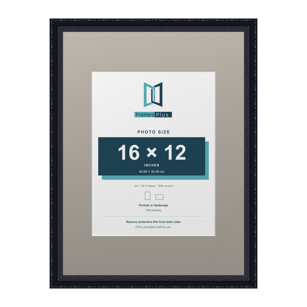 Louis Range Black Picture, Photo & Poster Frame with Dawn Grey Mount - 24x18" Frame for 16x12" Photo, Black