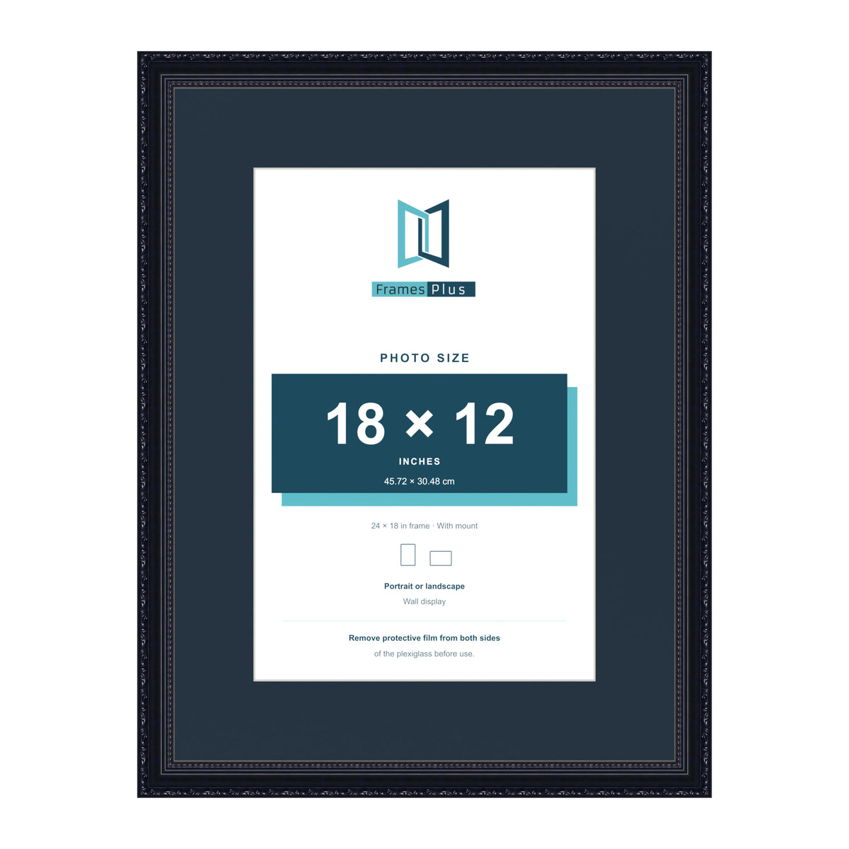 Louis Range Black Picture, Photo & Poster Frame with Pacific Blue Mount - 24x18" Frame for 18x12" Photo, Black
