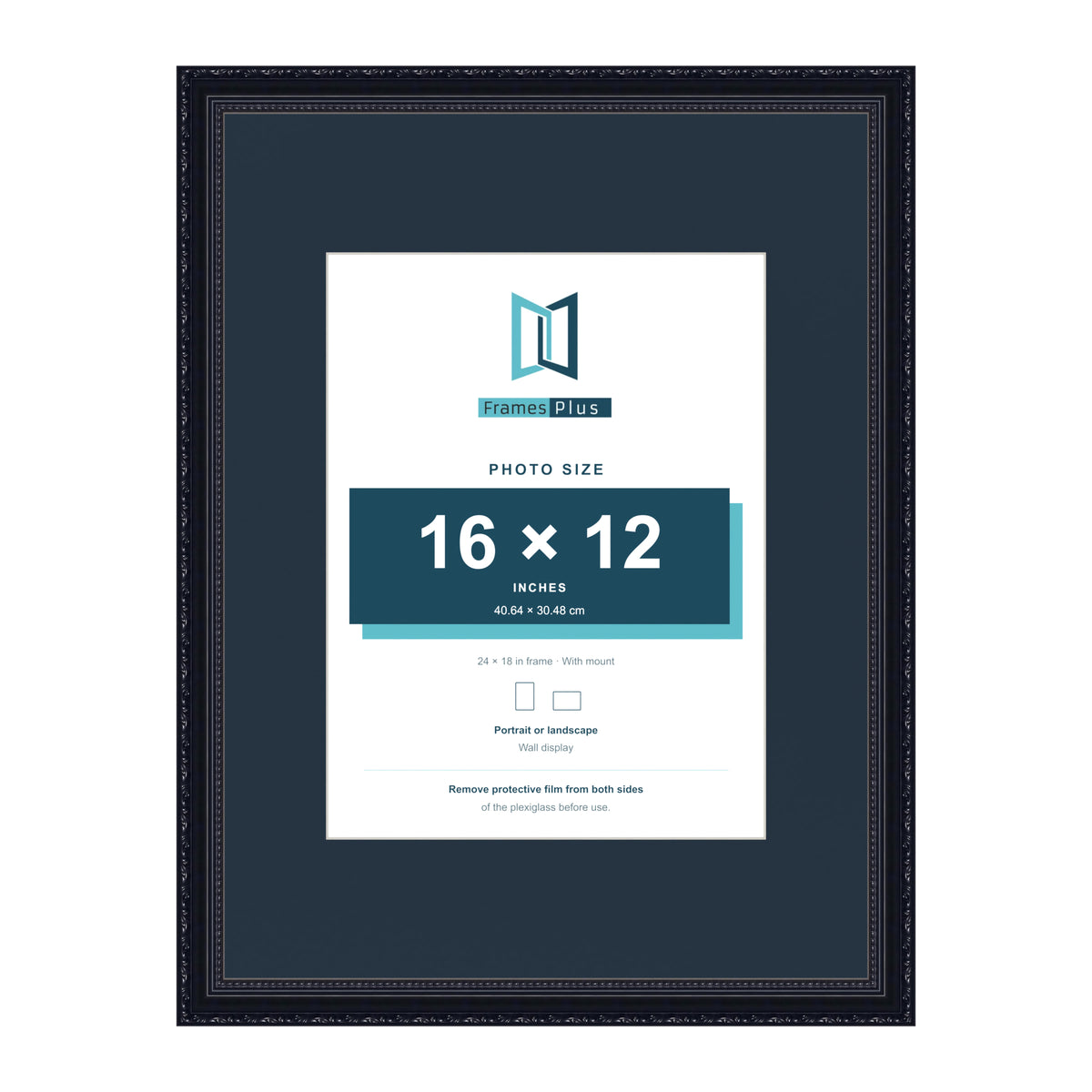 Louis Range Black Picture, Photo & Poster Frame with Pacific Blue Mount - 24x18" Frame for 16x12" Photo, Black