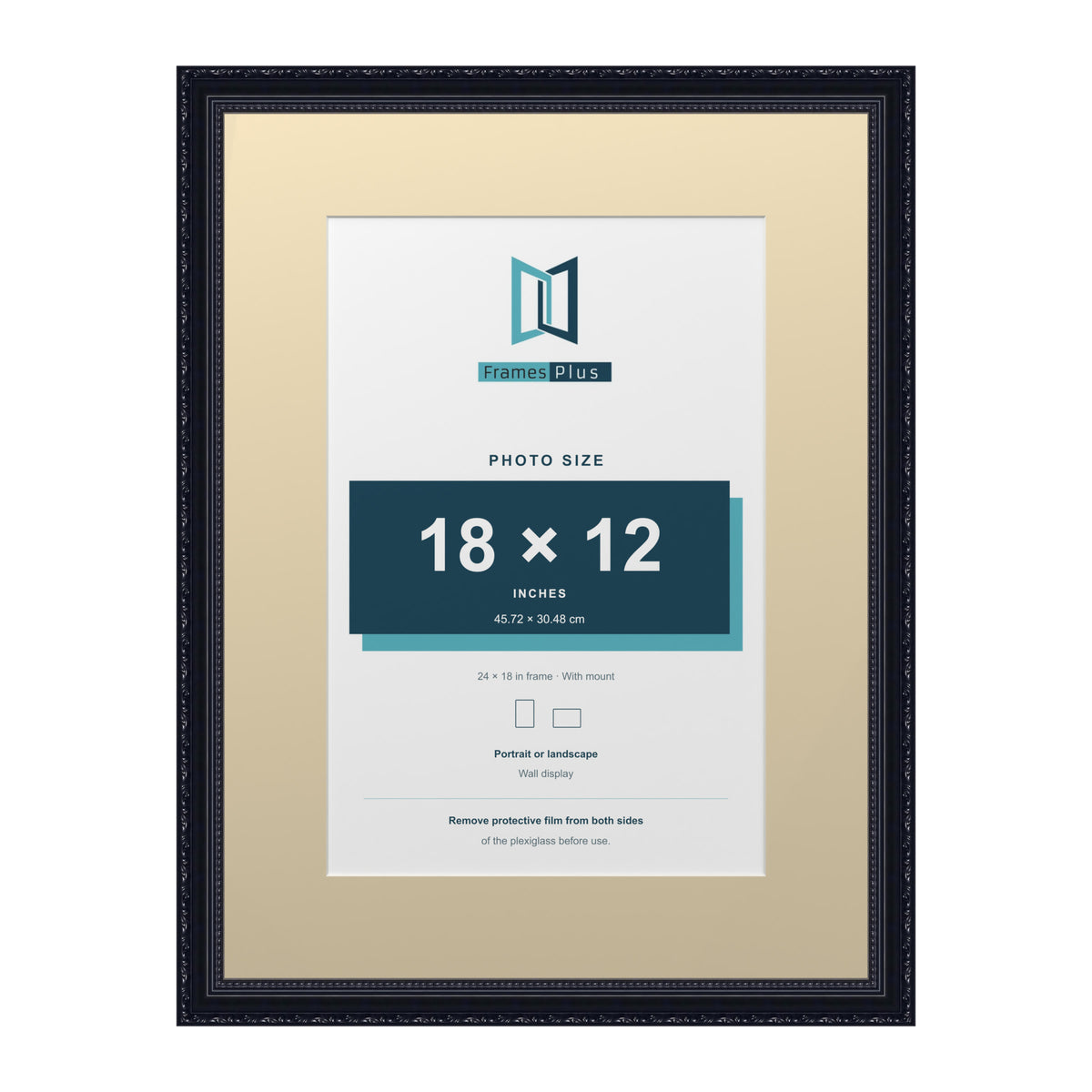 Louis Range Black Picture, Photo & Poster Frame with Ivory Mount - 24x18" Frame for 18x12" Photo, Black