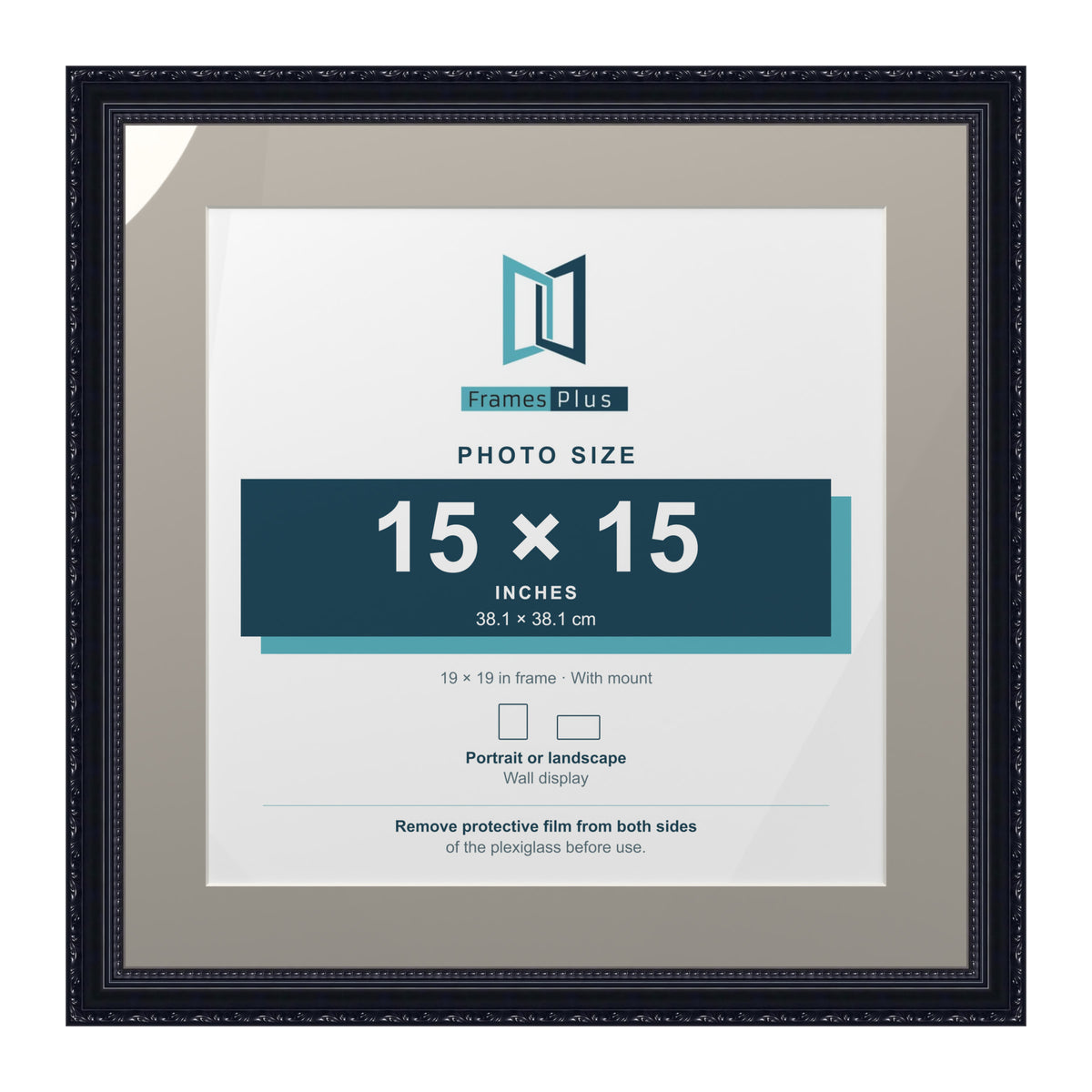 Louis Range Black Picture, Photo & Poster Frame with Dawn Grey Mount - 19x19" Frame for 15x15" Photo, Black