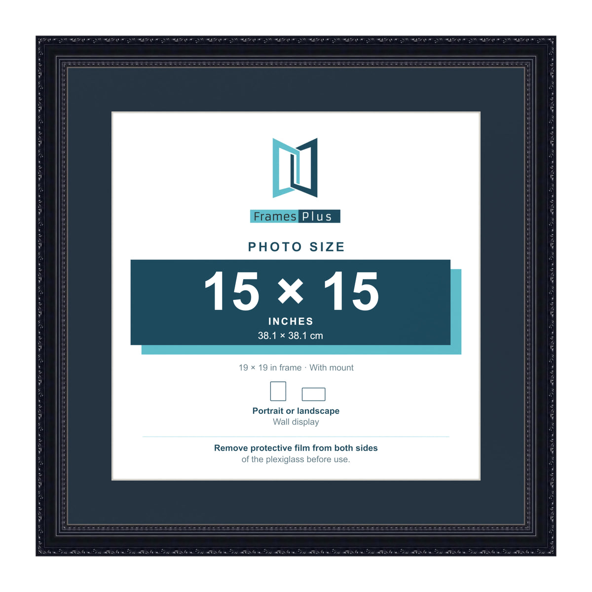 Louis Range Black Picture, Photo & Poster Frame with Pacific Blue Mount - 19x19" Frame for 15x15" Photo, Black