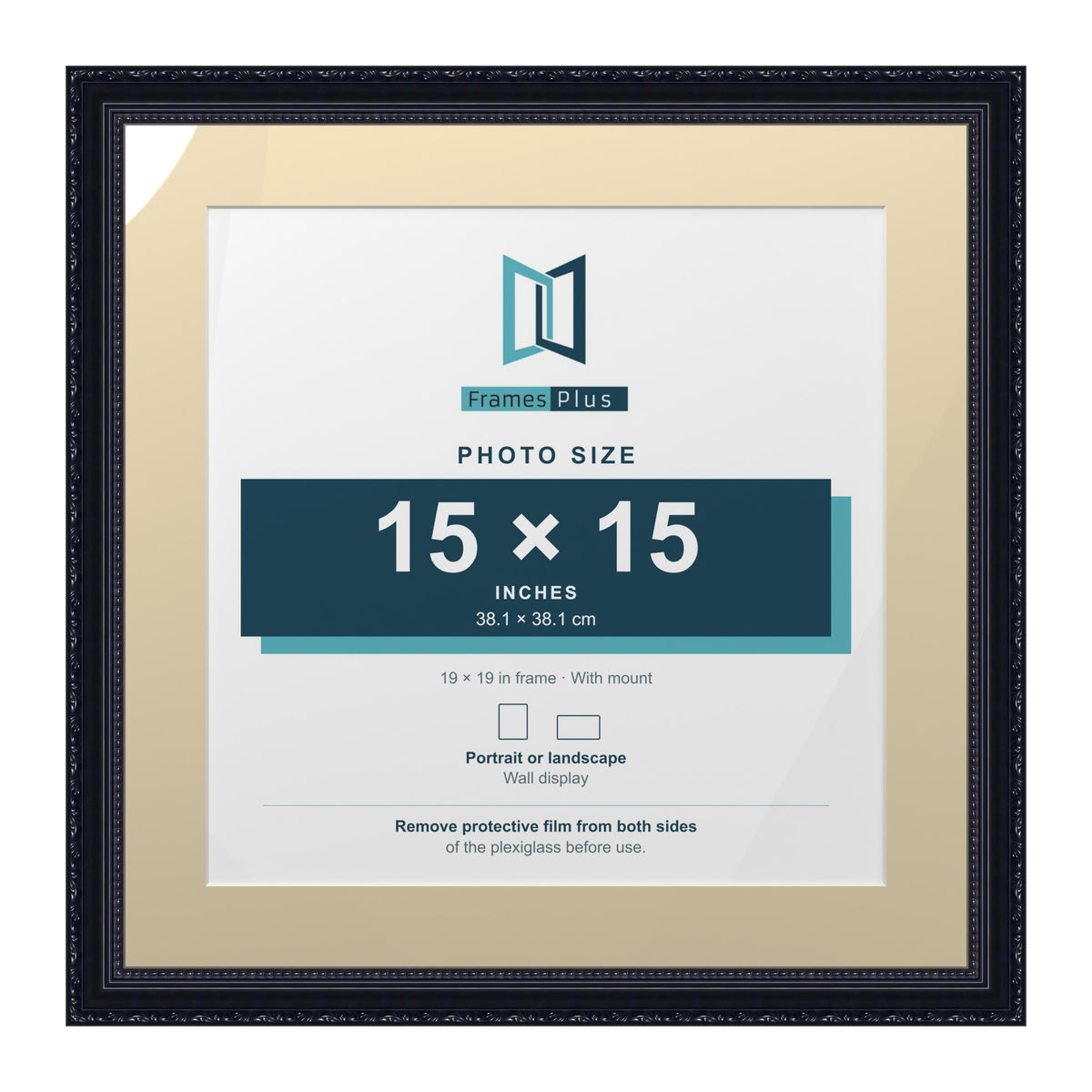 Louis Range Black Picture, Photo & Poster Frame with Ivory Mount - 19x19" Frame for 15x15" Photo, Black
