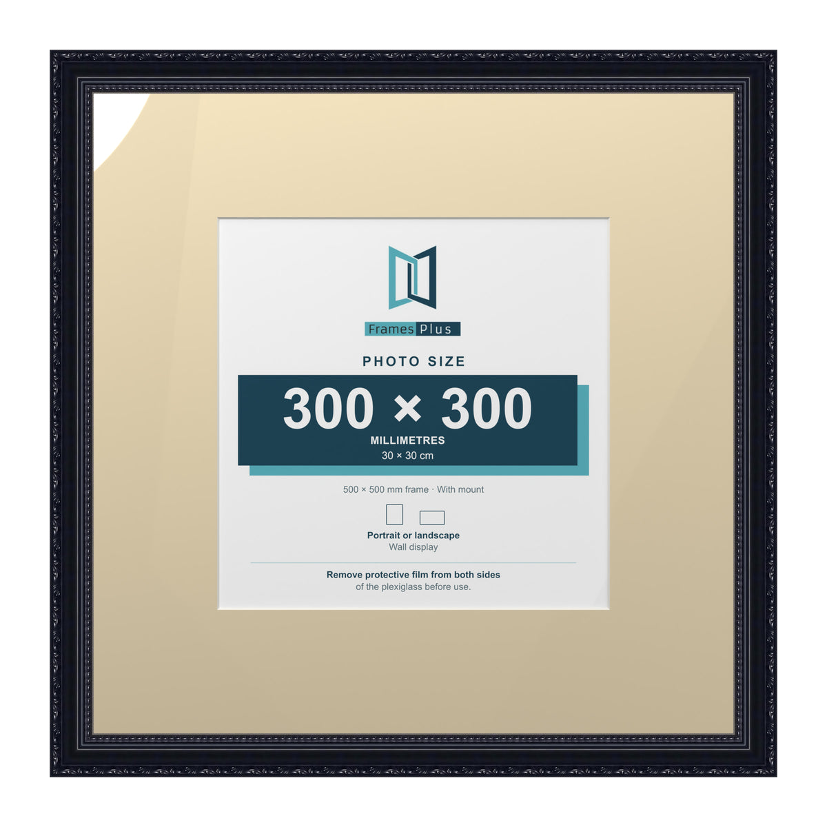 Louis Range Black Picture, Photo & Poster Frame with Ivory Mount - 50x50cm Frame for 30x30cm Photo, Black