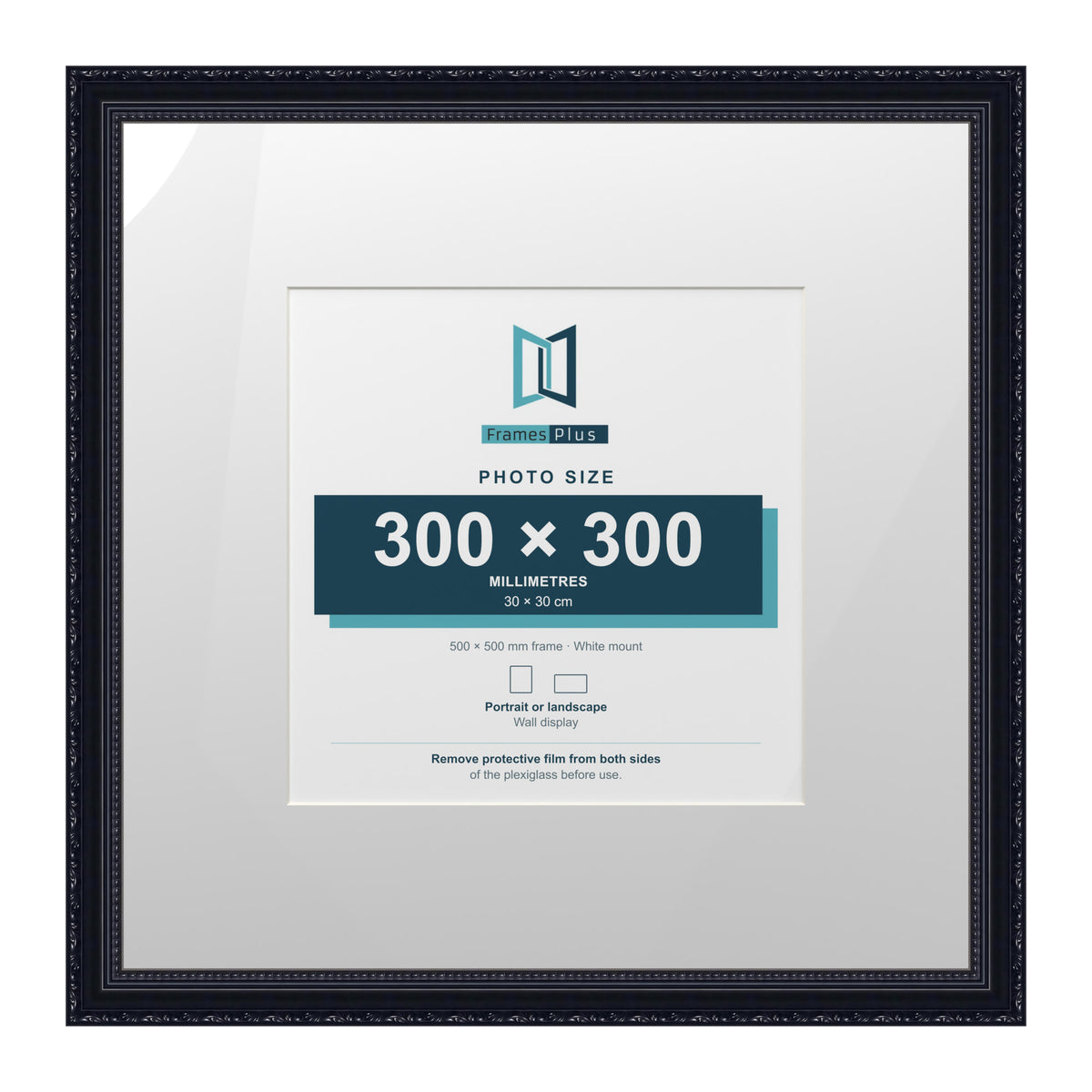 Louis Range Black Picture, Photo & Poster Frame with White Mount - 50x50cm Frame for 30x30cm Photo, Black