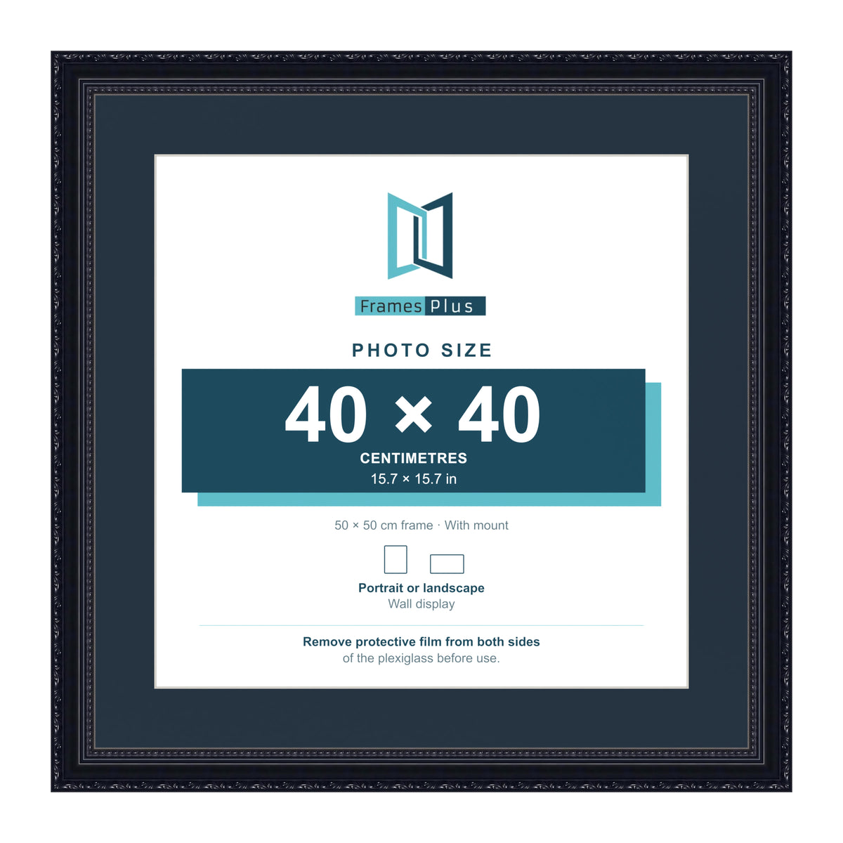 Louis Range Black Picture, Photo & Poster Frame with Pacific Blue Mount - 50x50cm Frame for 40x40cm Photo, Black