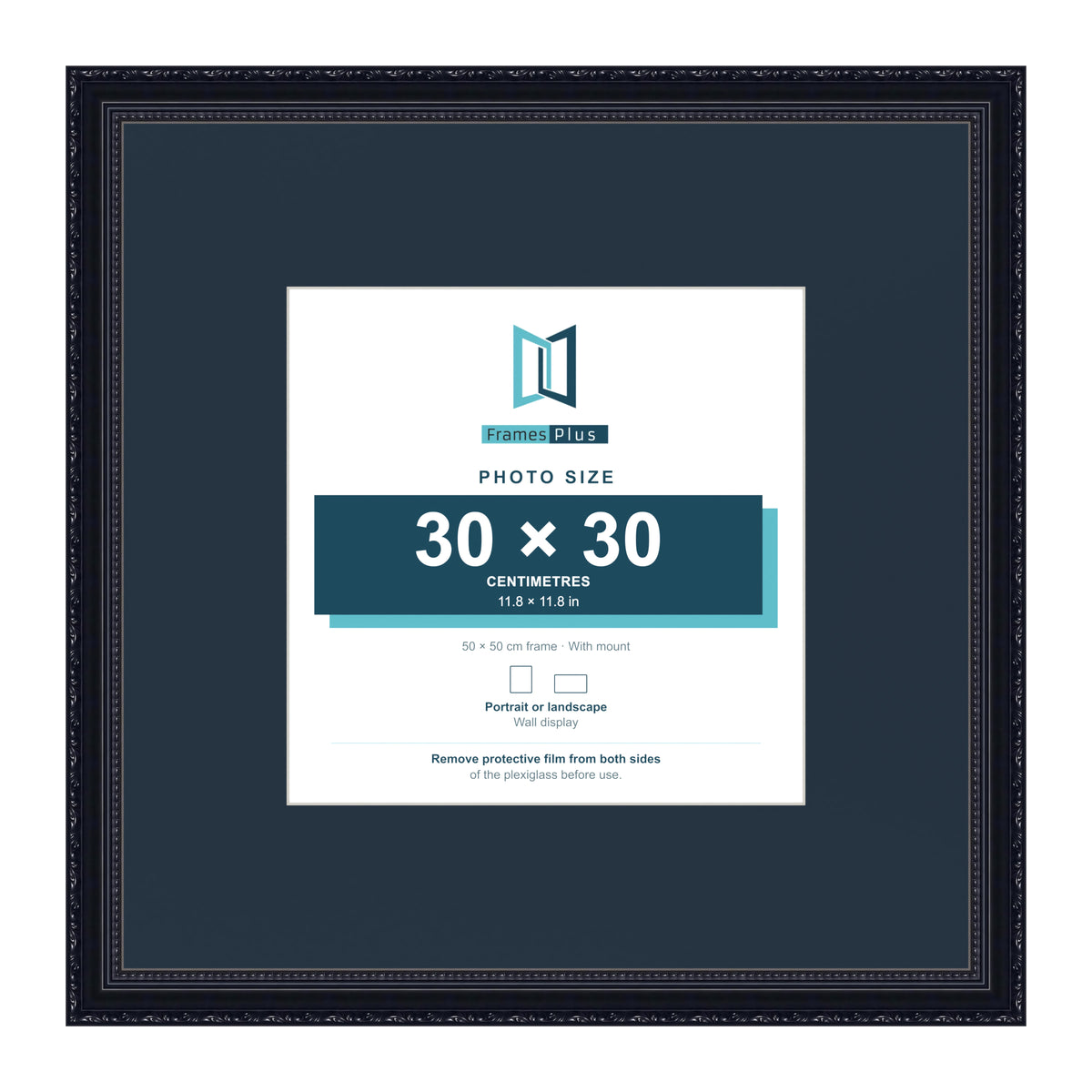 Louis Range Black Picture, Photo & Poster Frame with Pacific Blue Mount - 50x50cm Frame for 30x30cm Photo, Black