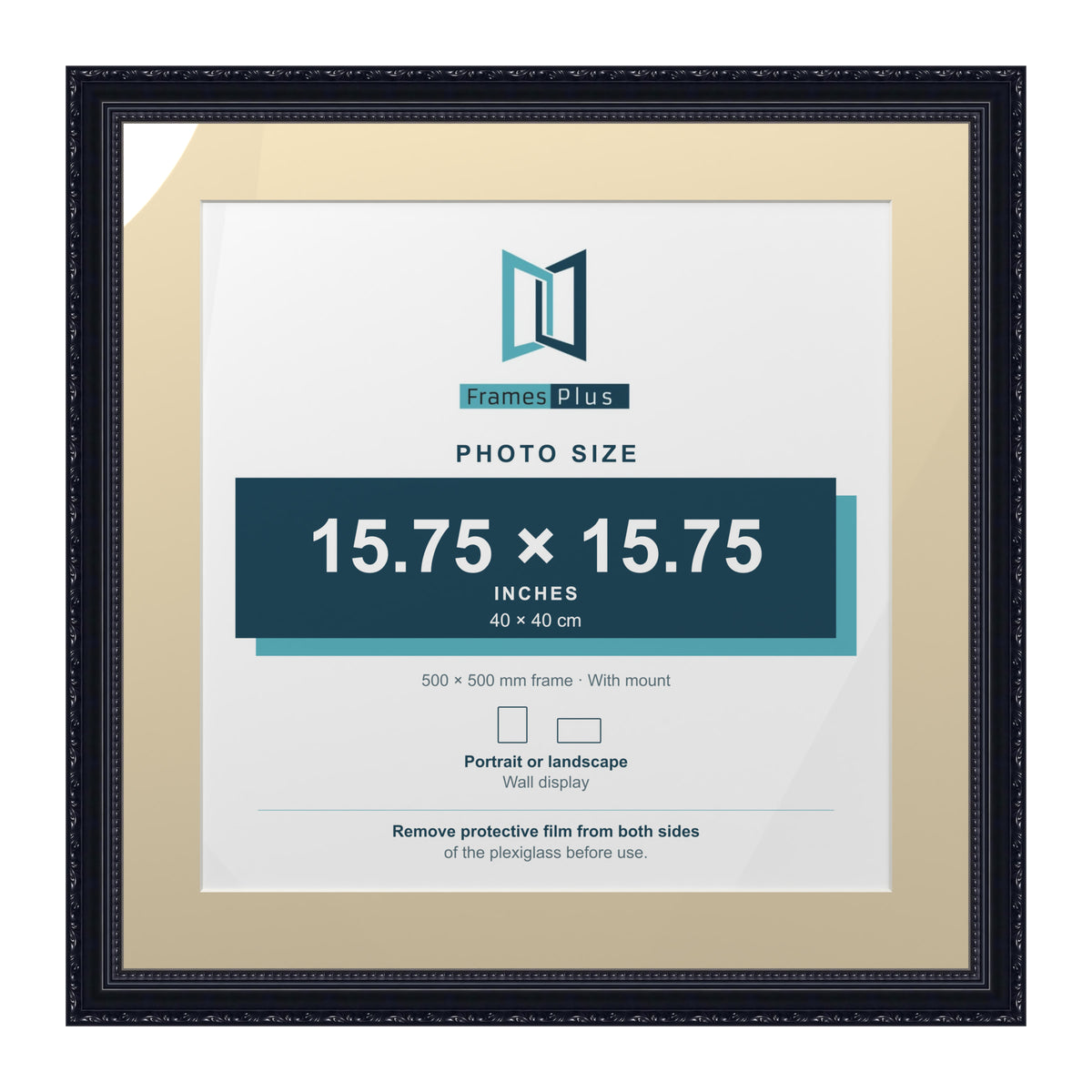 Louis Range Black Picture, Photo & Poster Frame with Ivory Mount - 50x50cm Frame for 40x40cm Photo, Black