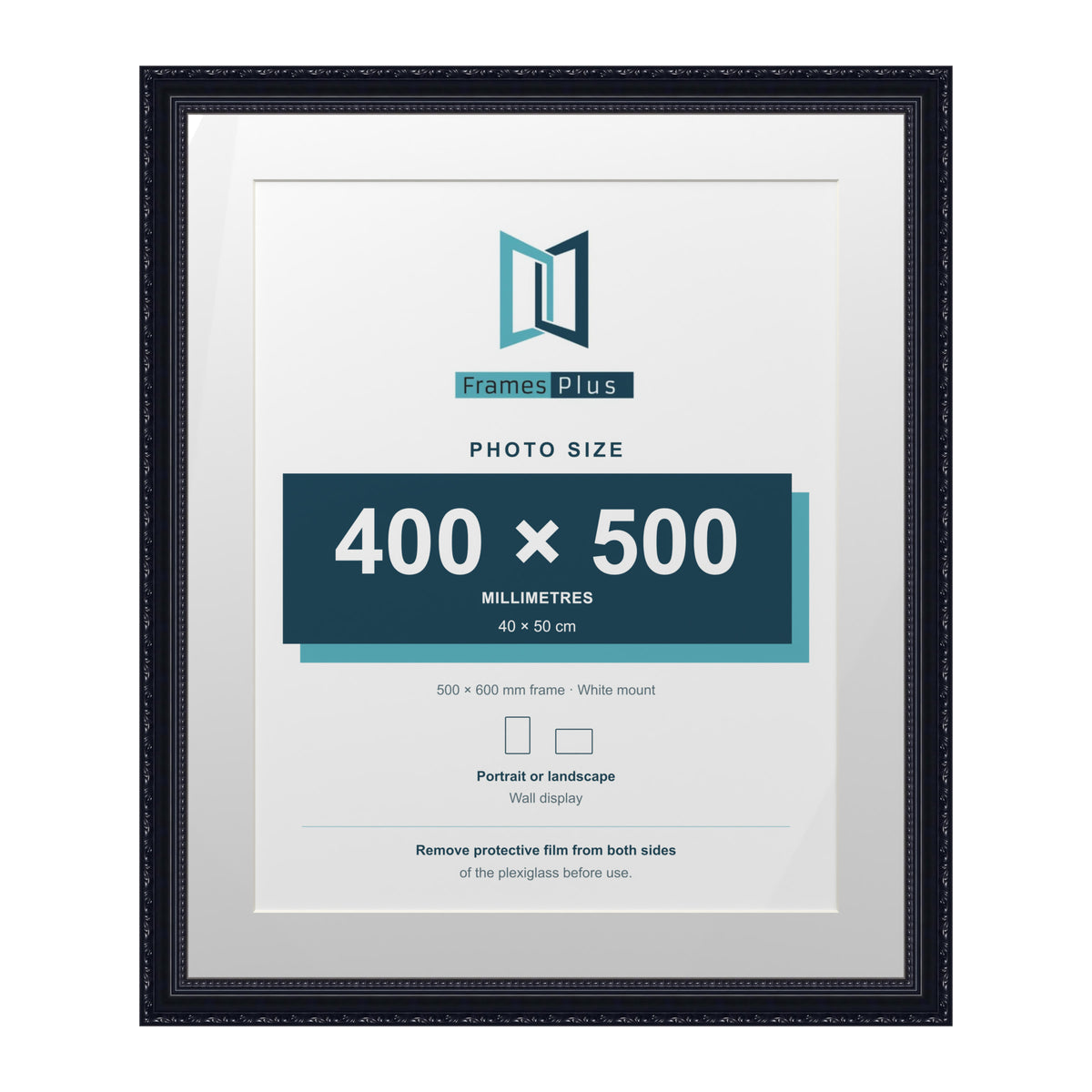 Louis Range Black Picture, Photo & Poster Frame with White Mount - 60x50cm Frame for 50x40cm Photo, Black
