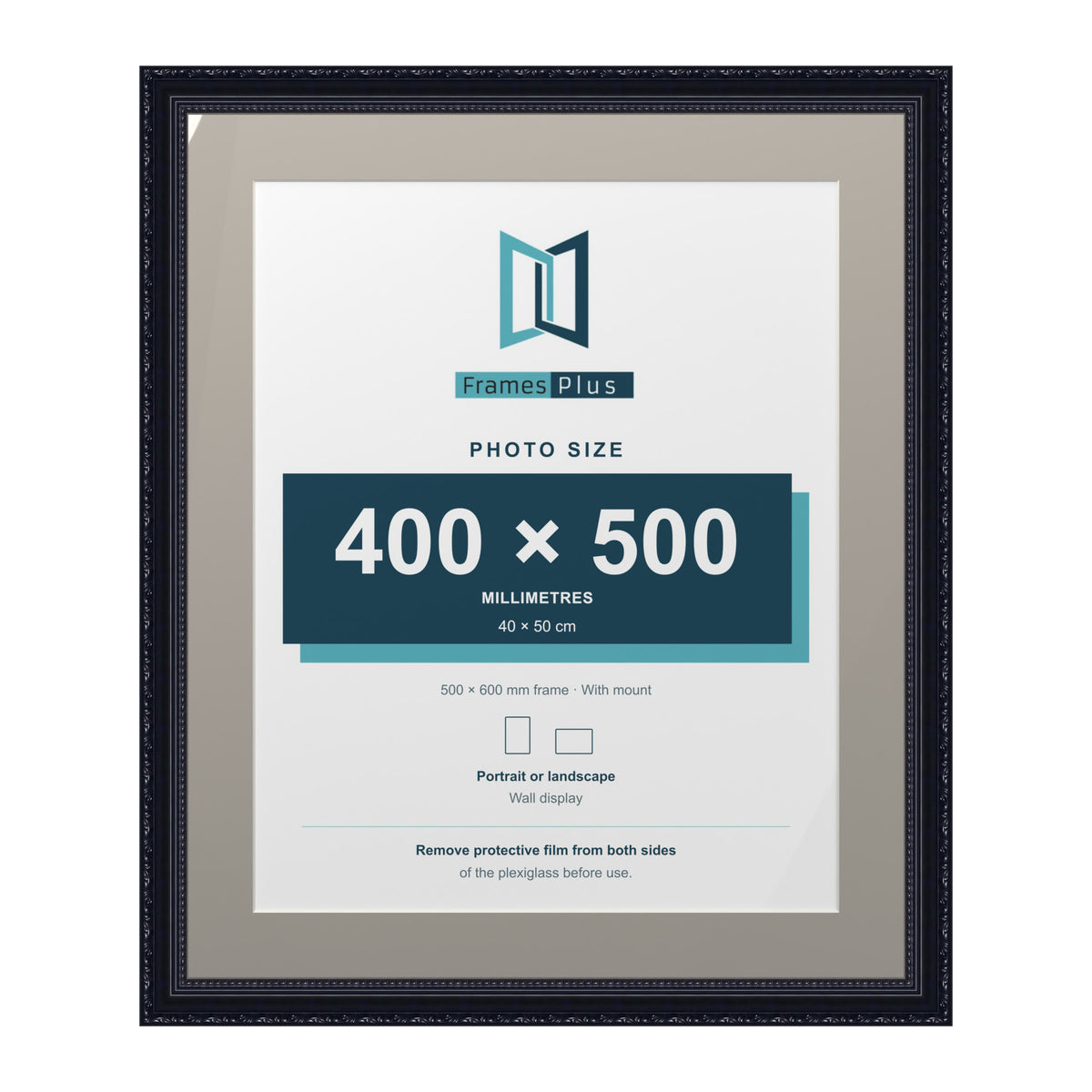 Louis Range Black Picture, Photo & Poster Frame with Dawn Grey Mount - 60x50cm Frame for 50x40cm Photo, Black