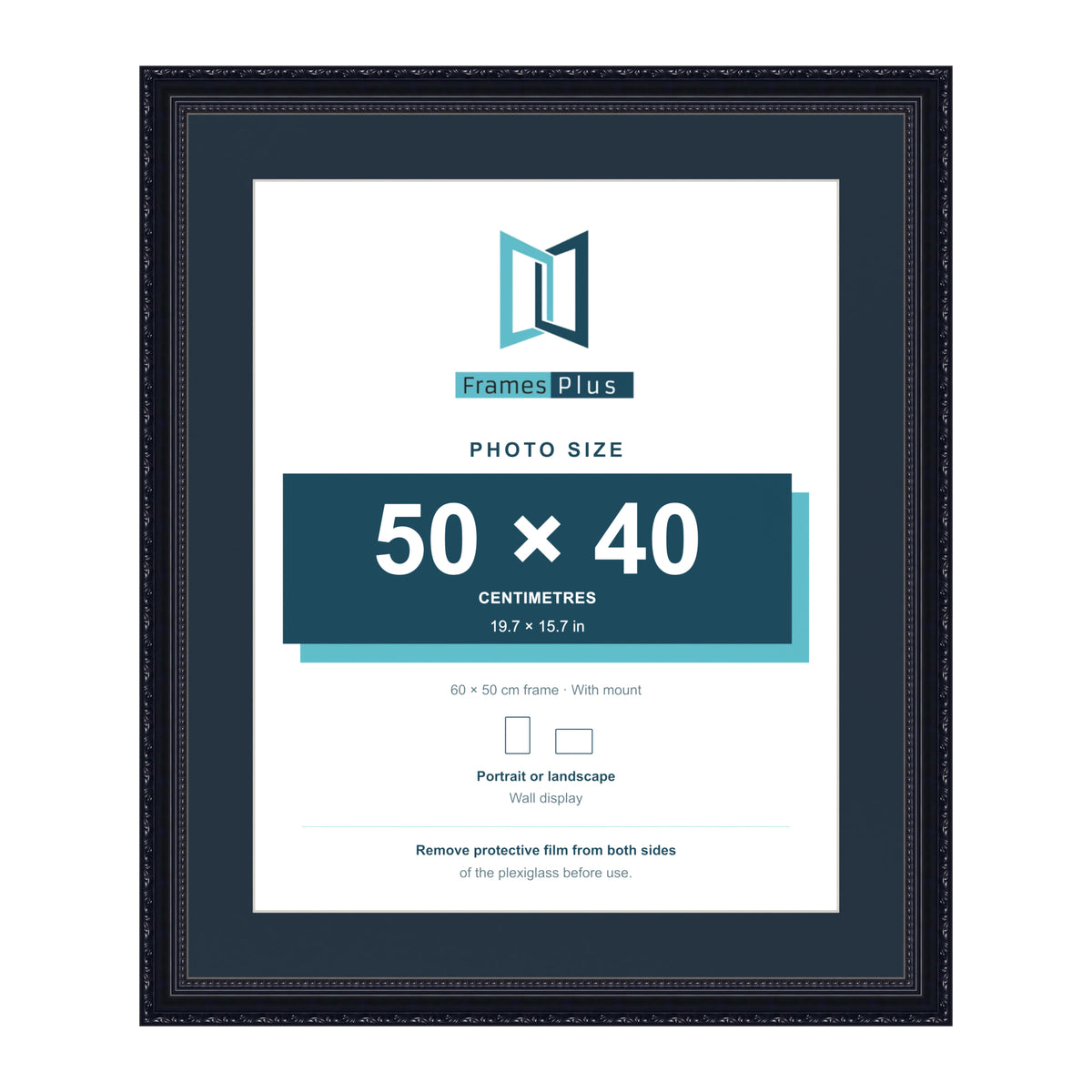 Louis Range Black Picture, Photo & Poster Frame with Pacific Blue Mount - 60x50cm Frame for 50x40cm Photo, Black
