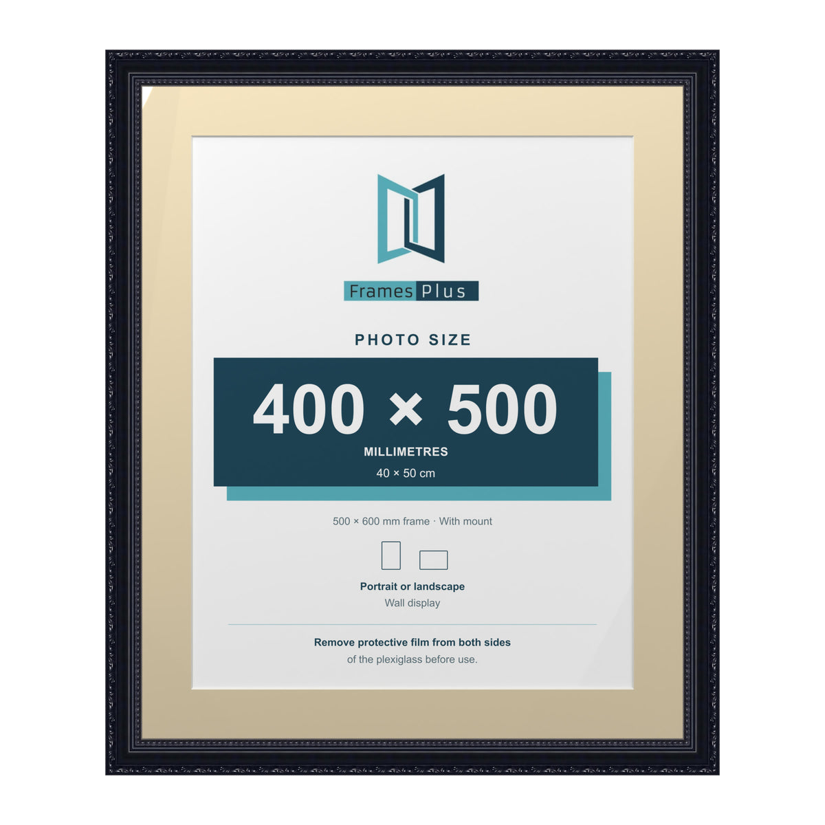 Louis Range Black Picture, Photo & Poster Frame with Ivory Mount - 60x50cm Frame for 50x40cm Photo, Black