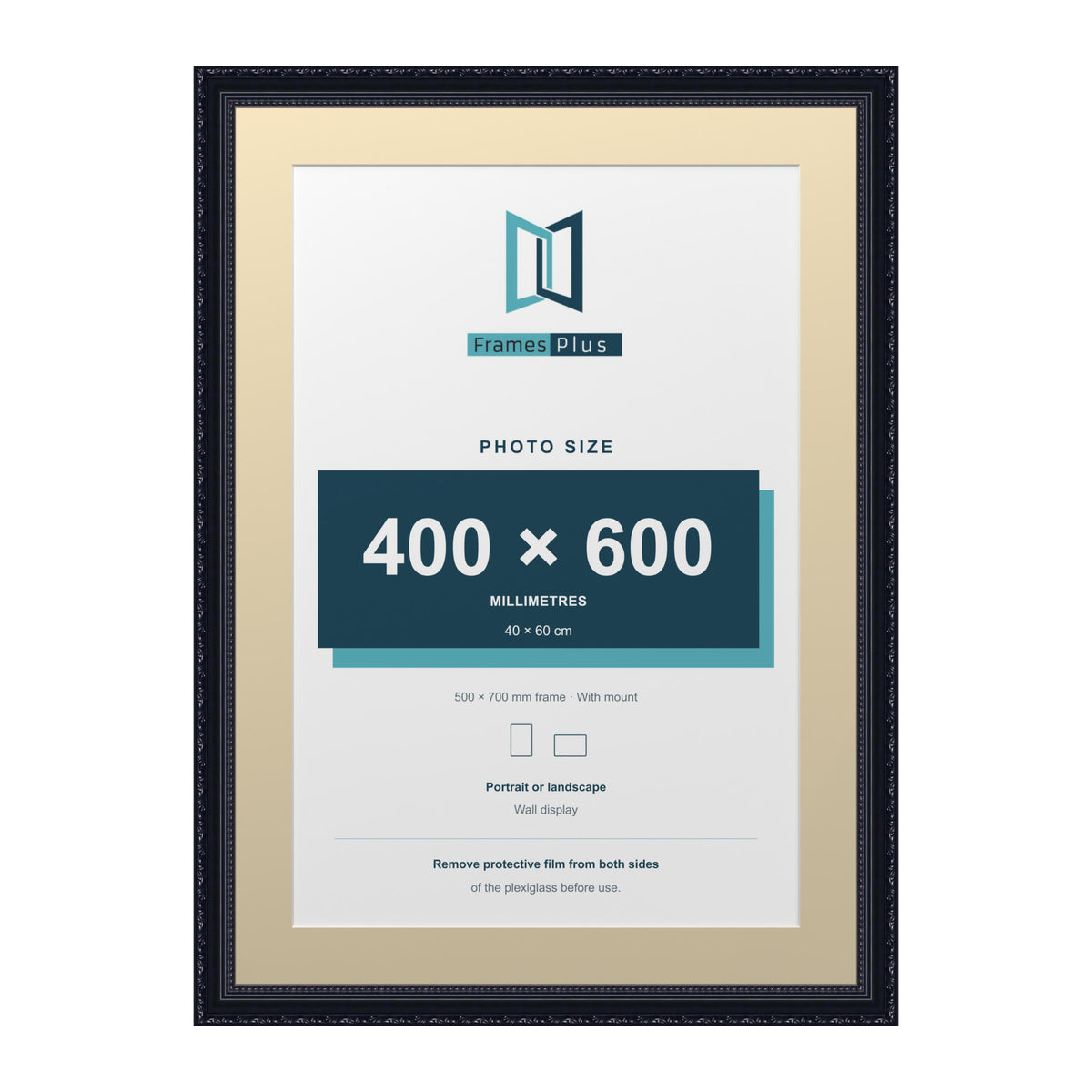 Louis Range Black Picture, Photo & Poster Frame with Ivory Mount - 70x50cm Frame for 60x40cm Photo, Black