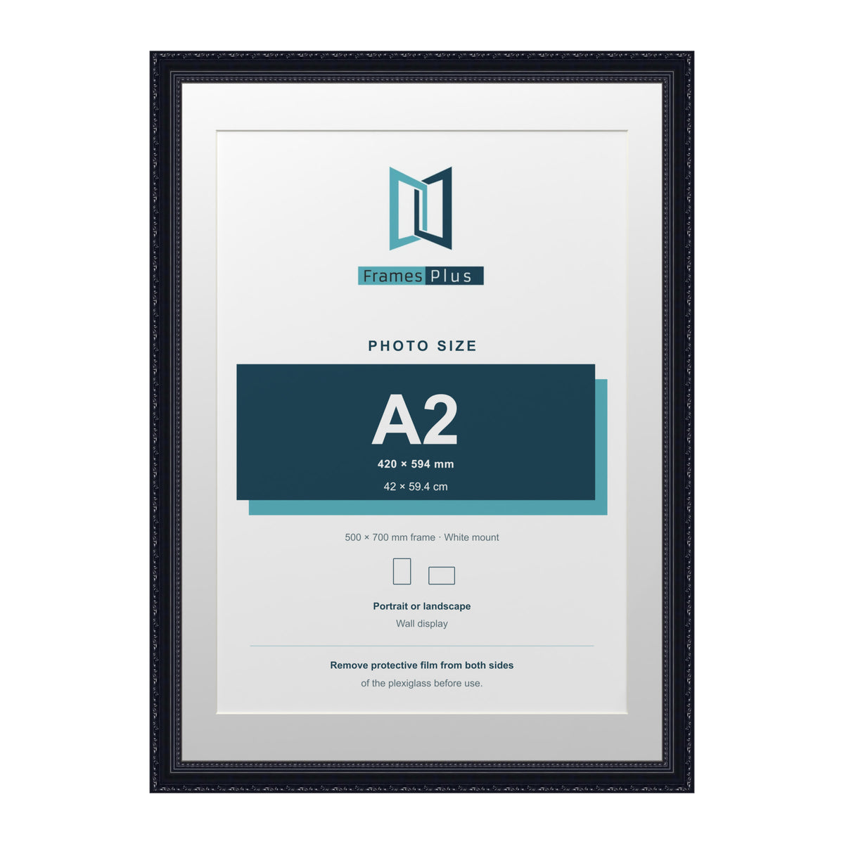 Louis Range Black Picture, Photo & Poster Frame with White Mount - 70x50cm Frame for A2 Photo, Black