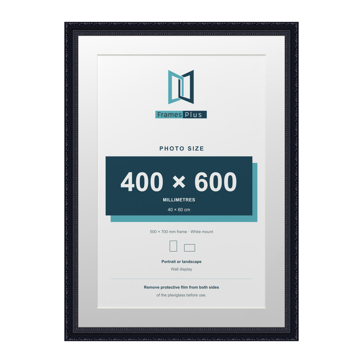 Louis Range Black Picture, Photo & Poster Frame with White Mount - 70x50cm Frame for 60x40cm Photo, Black