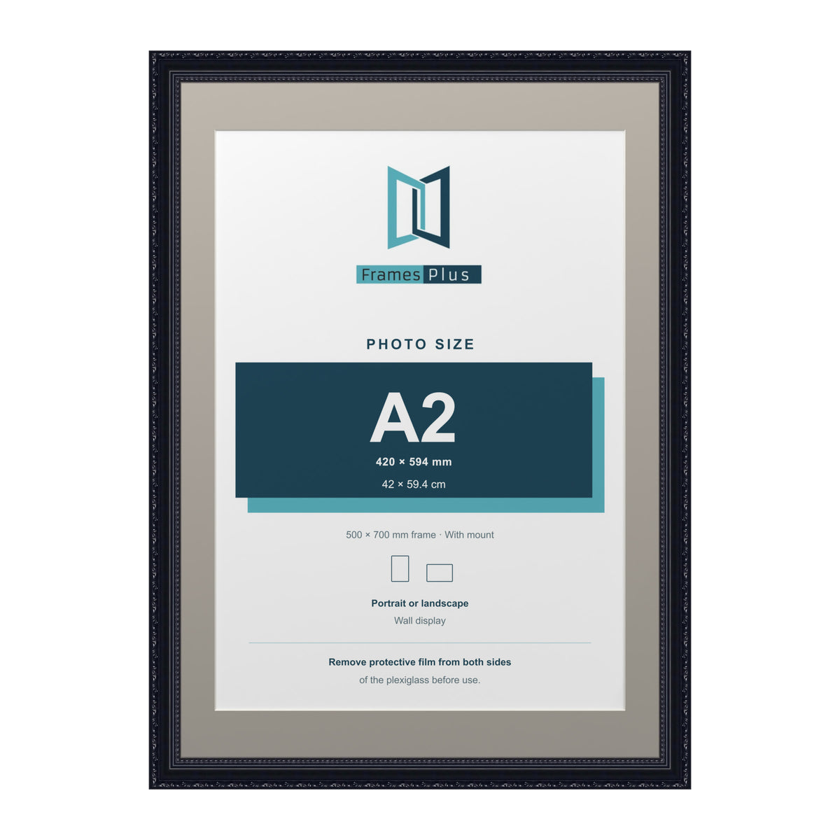 Louis Range Black Picture, Photo & Poster Frame with Dawn Grey Mount - 70x50cm Frame for A2 Photo, Black